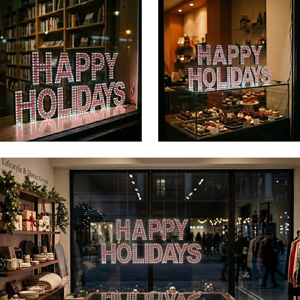 EPL Signs HAPPY HOLIDAYS Red LED Sign Business 15&Prime;x30&Prime; 1G On-Off Mode