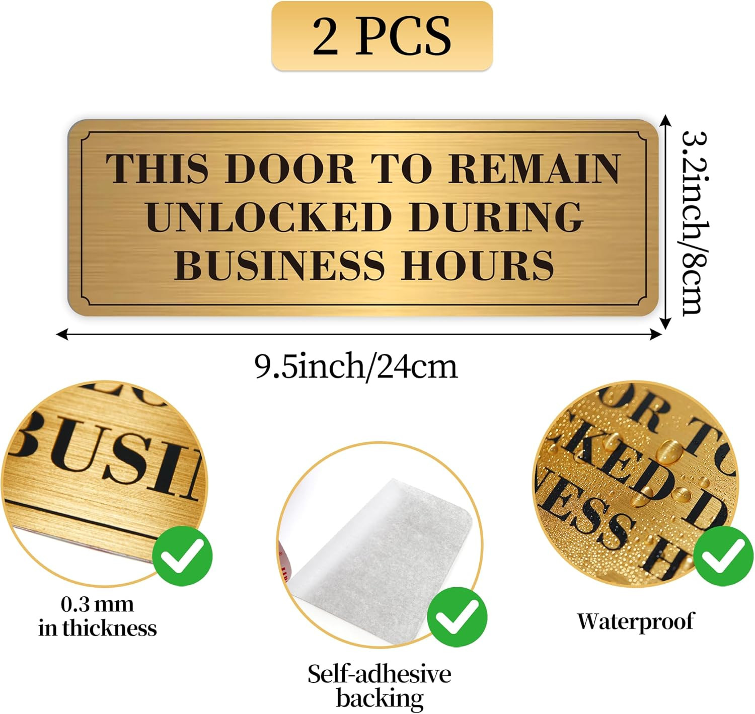 2PCS Door Must Remain Unlocked During Business Hours Sticker Sign，Self-Adhesive