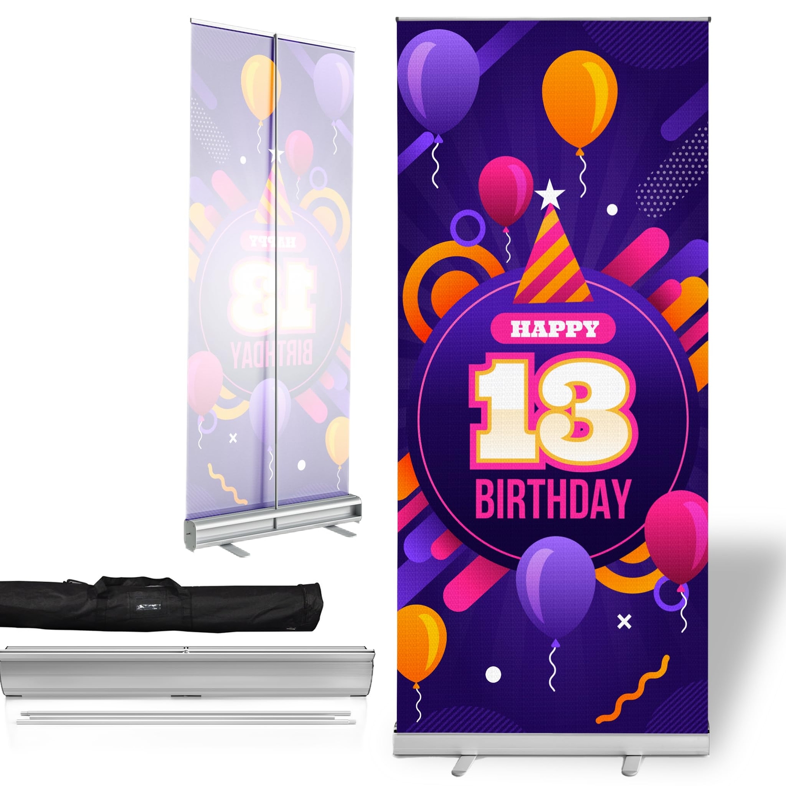 Birthday Sign Retractable Banner Stand | Backdrop Roll-up Banner Stand w/ Cover