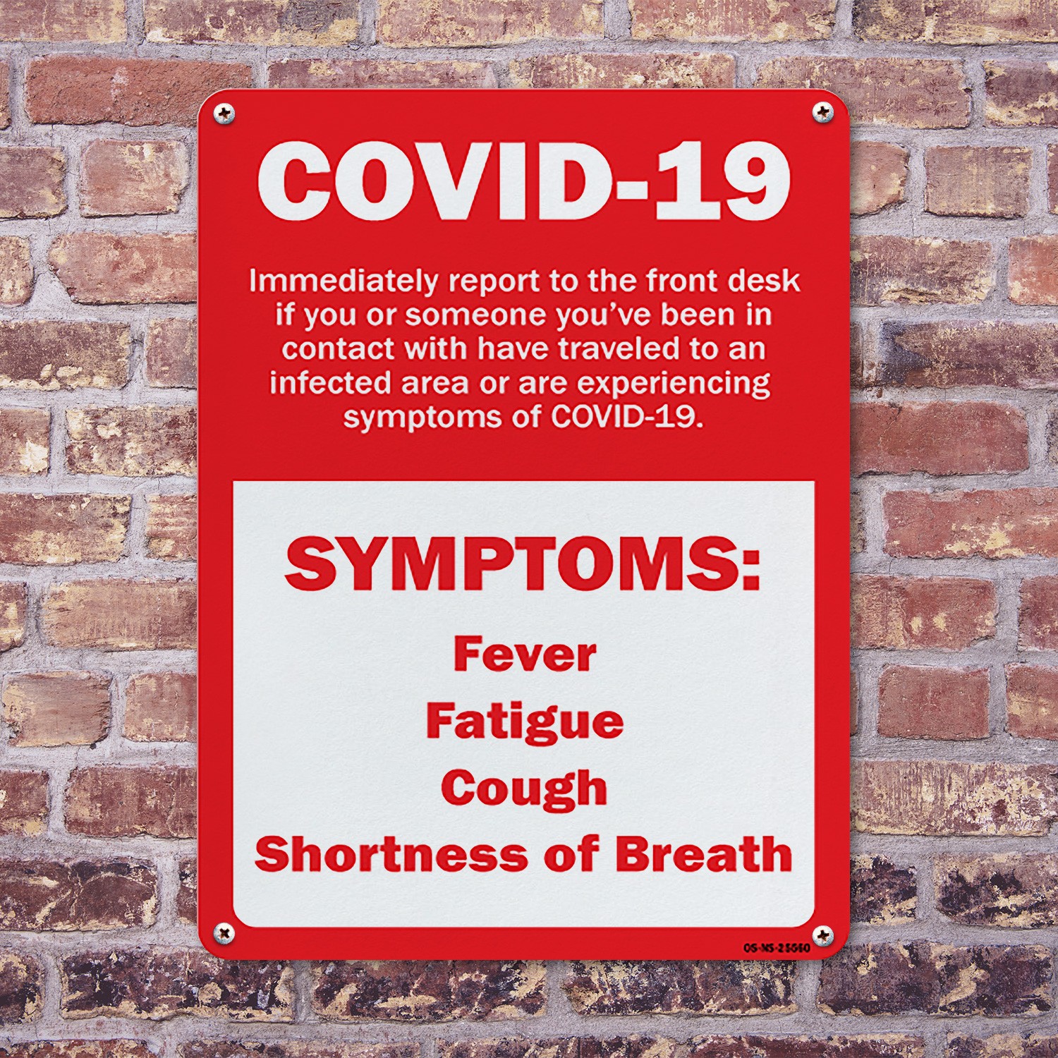 COVID-19 Symptoms Report To Front Desk Public Safety Sign, Decal 5 or 10 Pack
