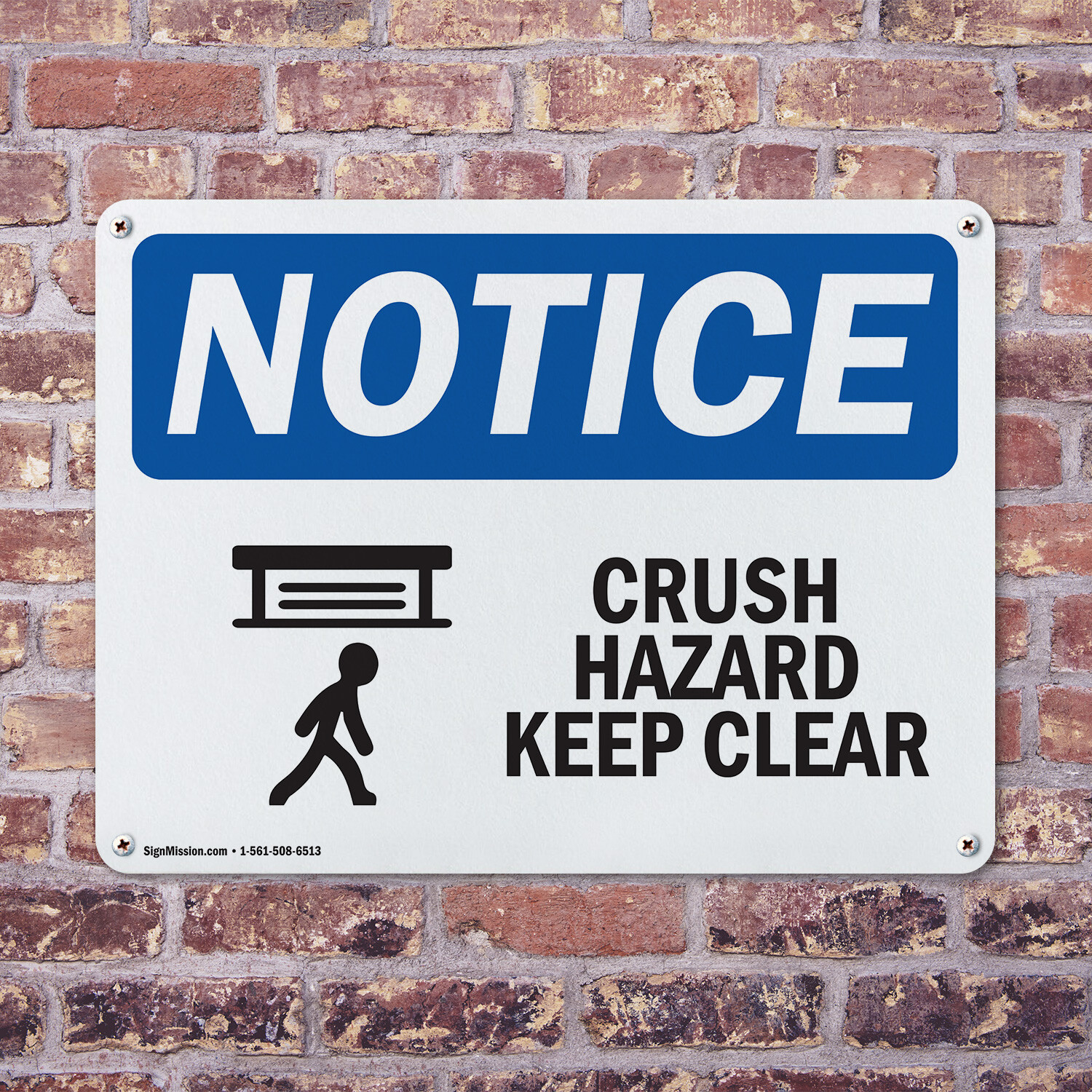 (2 Pack) Crush Hazard Keep Clear OSHA Notice Sign Decal Metal Plastic
