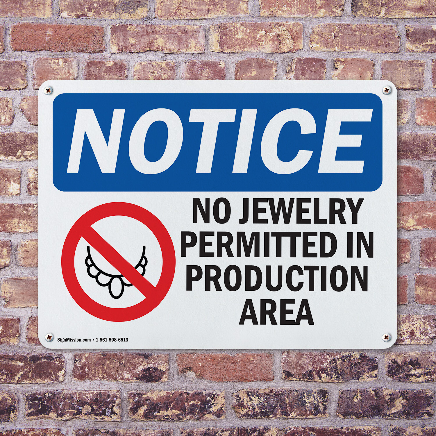 (2 Pack) No Jewelry Permitted In Production OSHA Notice Sign Decal Metal Plastic