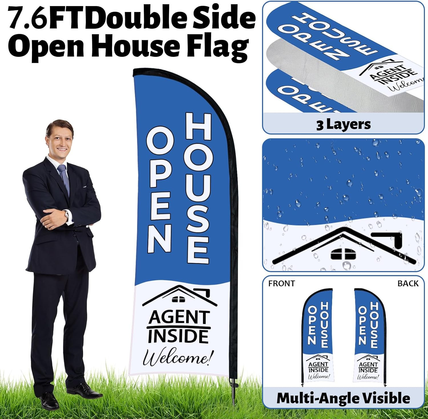 88 Pcs Open House Sign Kit with Flags, Arrows, Stakes & Balloons – Blue