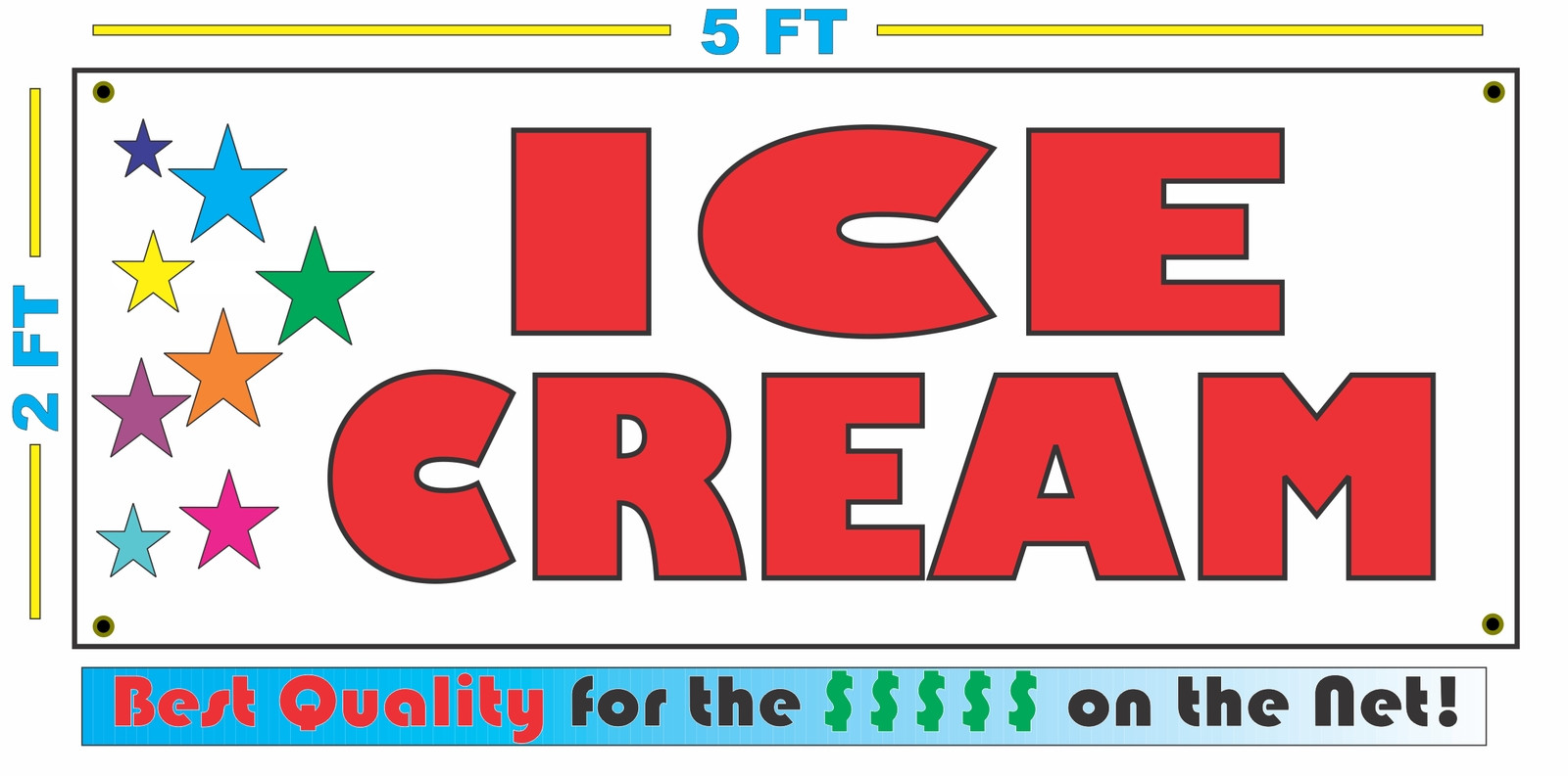 ICE CREAM w Multi Colored Stars Banner Sign NEW Larger Size