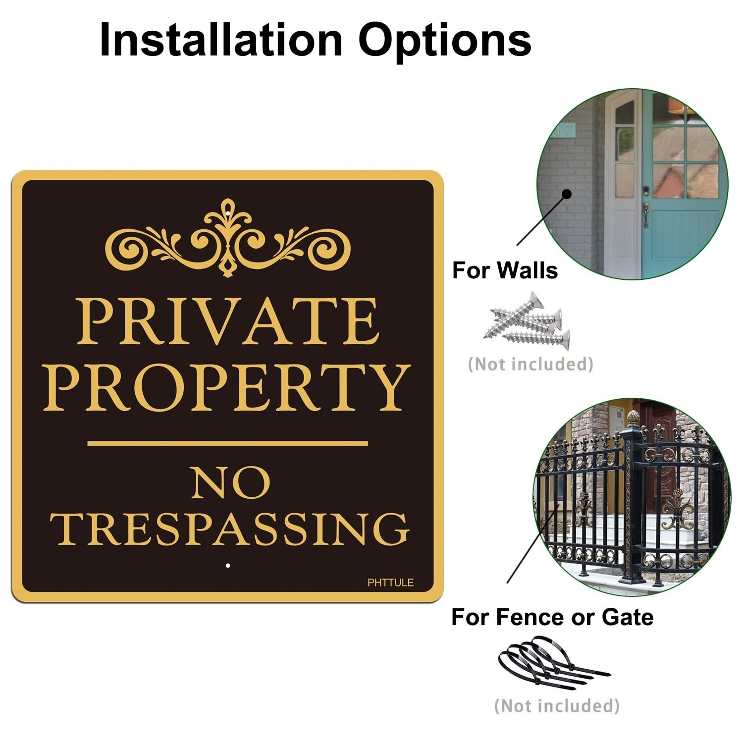 Large (4 Pack) No Trespassing Signs Private Property, Metal 12×12 Inch Rust F…