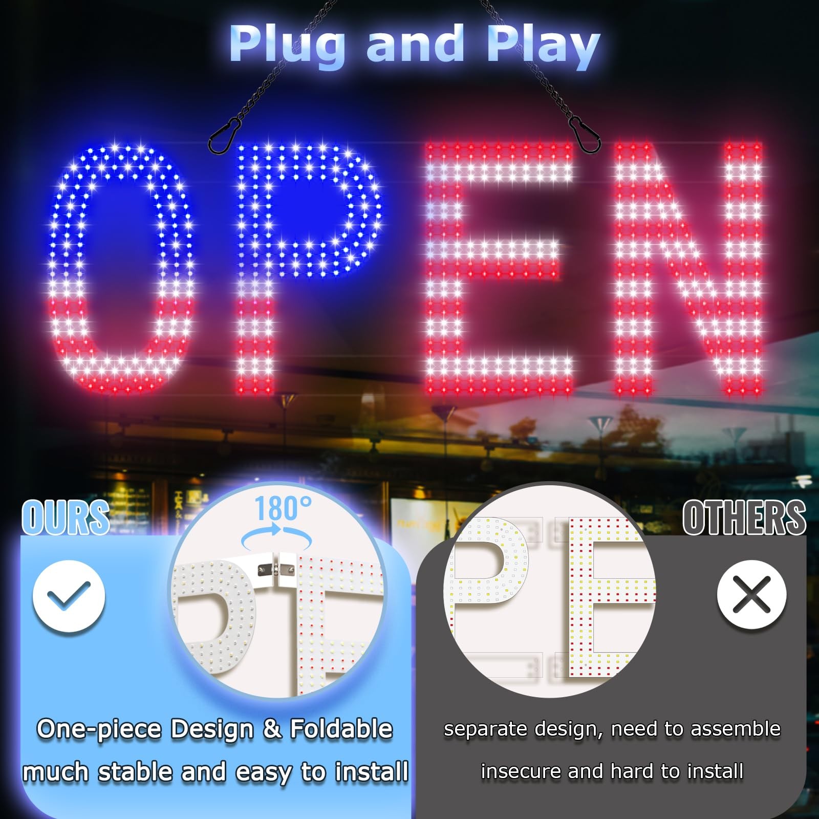 LED Open Signs for Business, 30&Prime;x10&Prime; Large Bright Open Sign with Remote and 1…