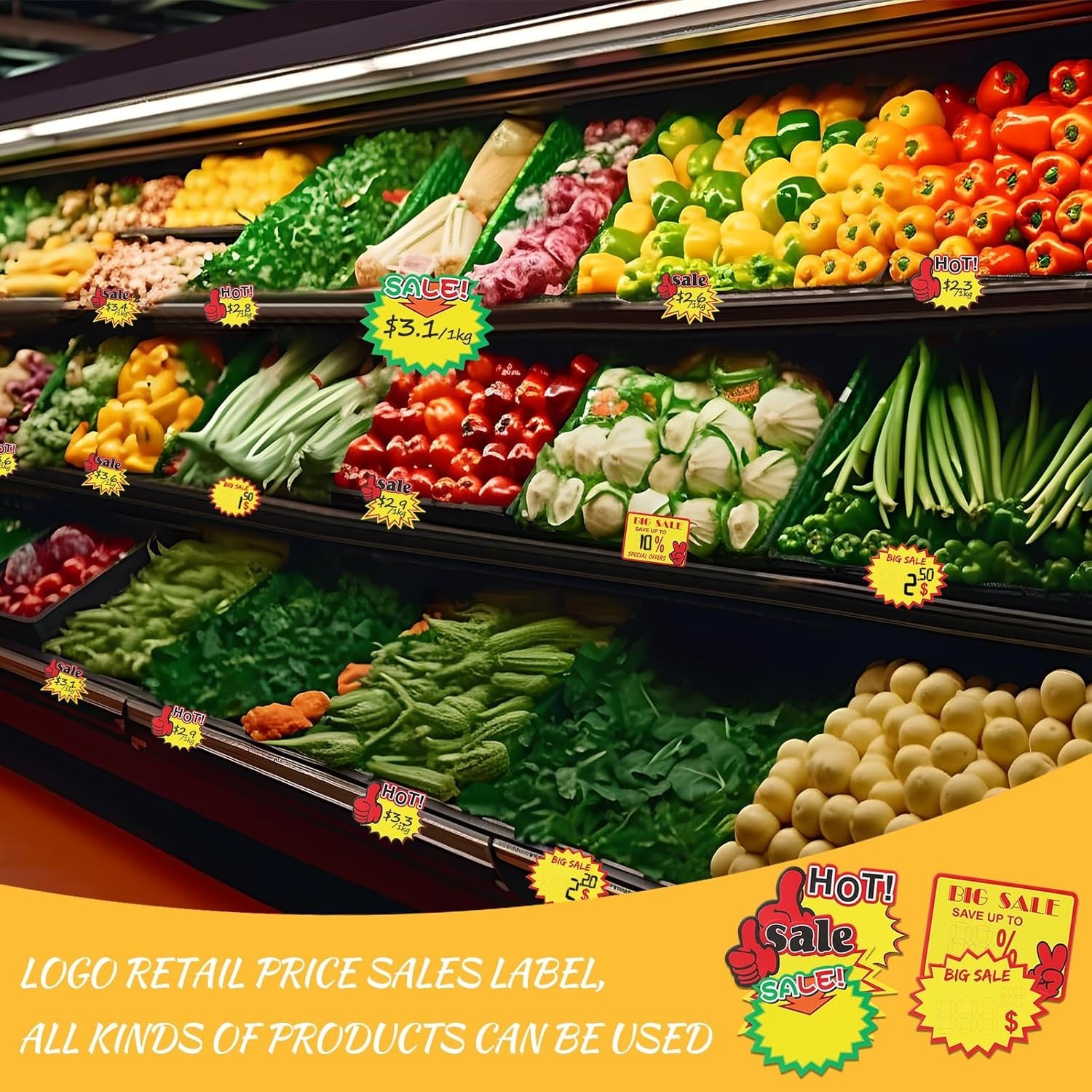 Durable Yellow Starburst Sale Signs 200pcs | Rectangle Labels for Retail Stores
