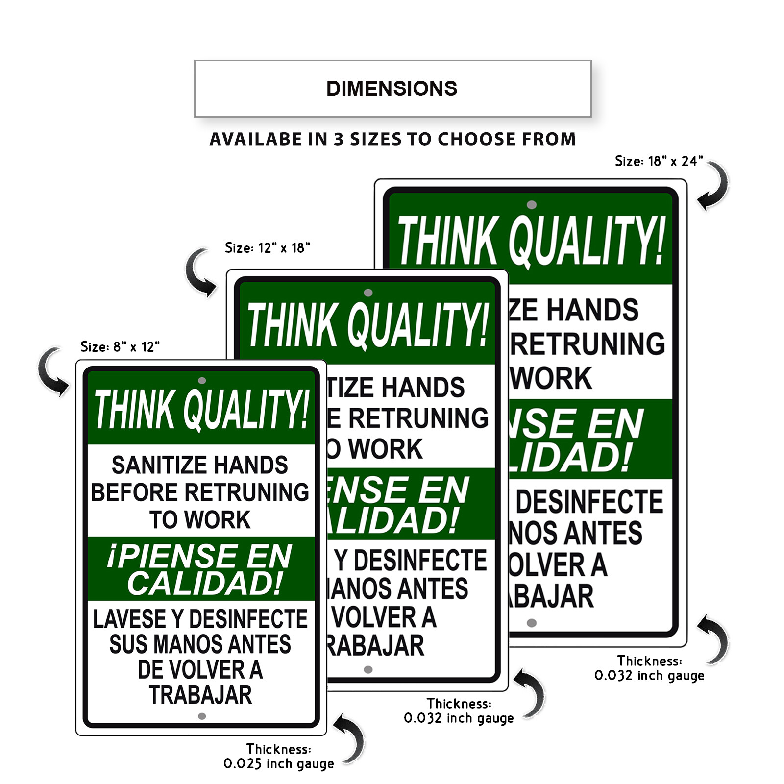 Think Quality Sanitize Hands Before Returning To Work Safety Aluminum Metal Sign