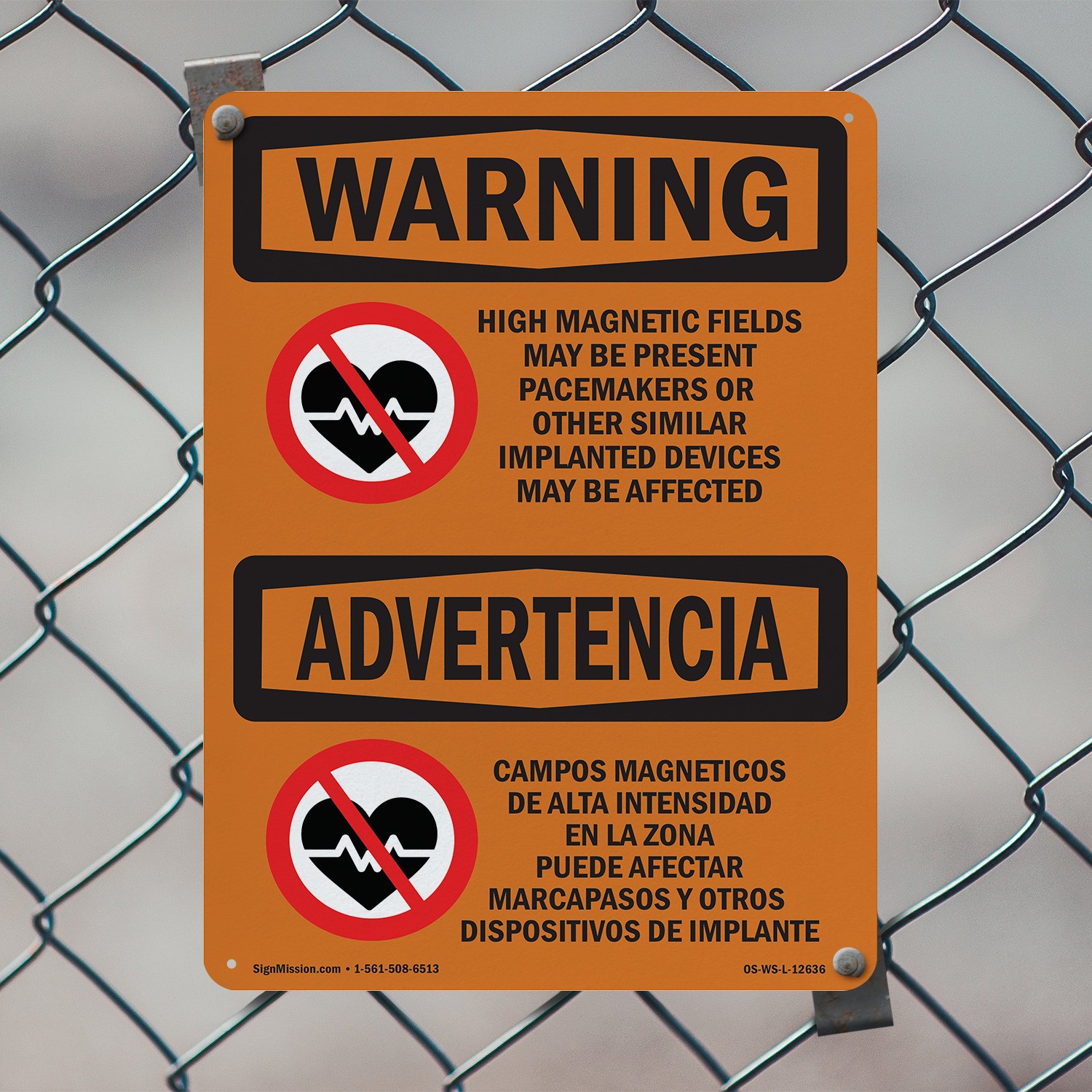 High Magnetic Fields Pacemakers Bilingual OSHA WARNING Sign, Decal 5 or 10 Pack