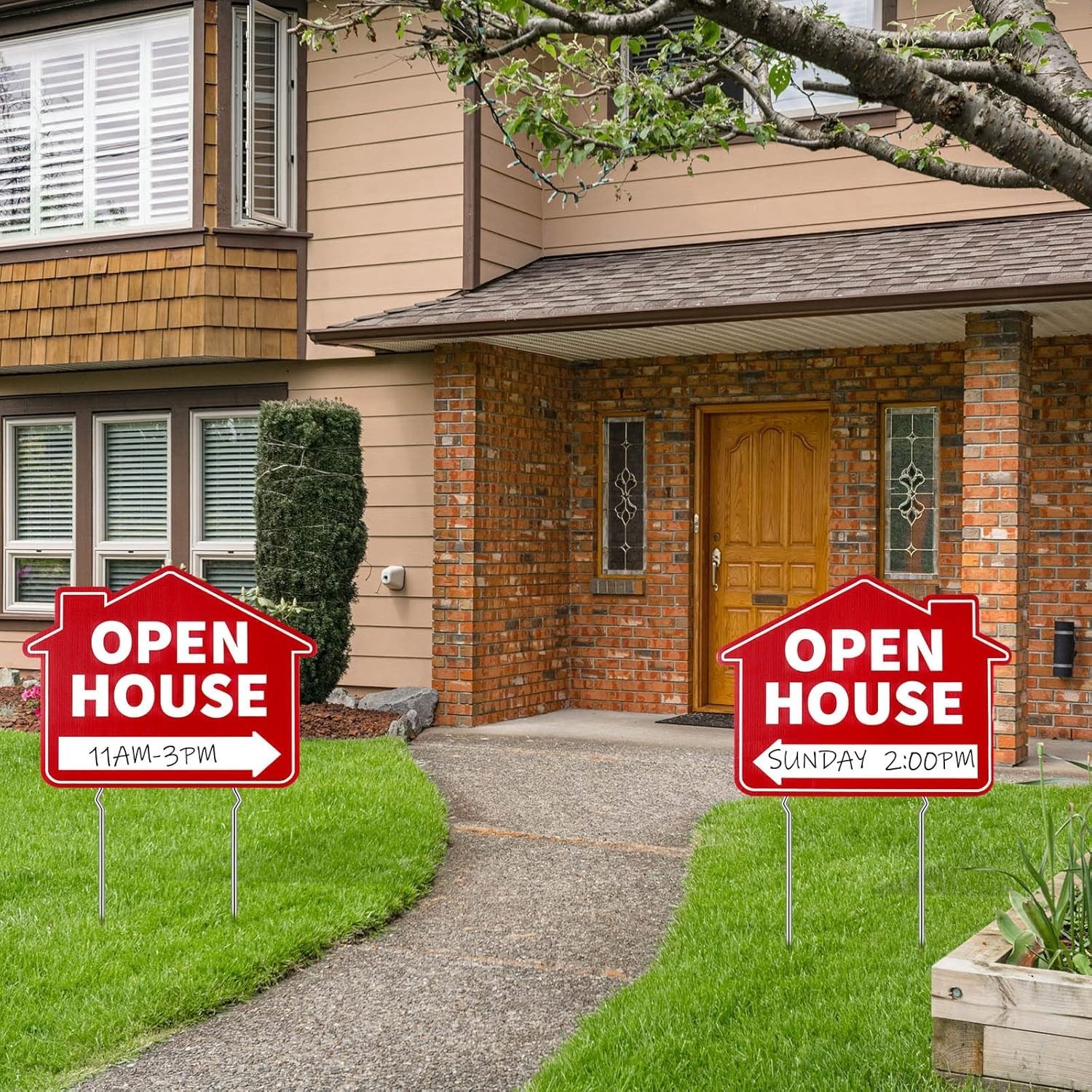 Large 5-Pack Double Sided Red Open House Signs with Metal Stakes – 16&Prime;x12&Prime;