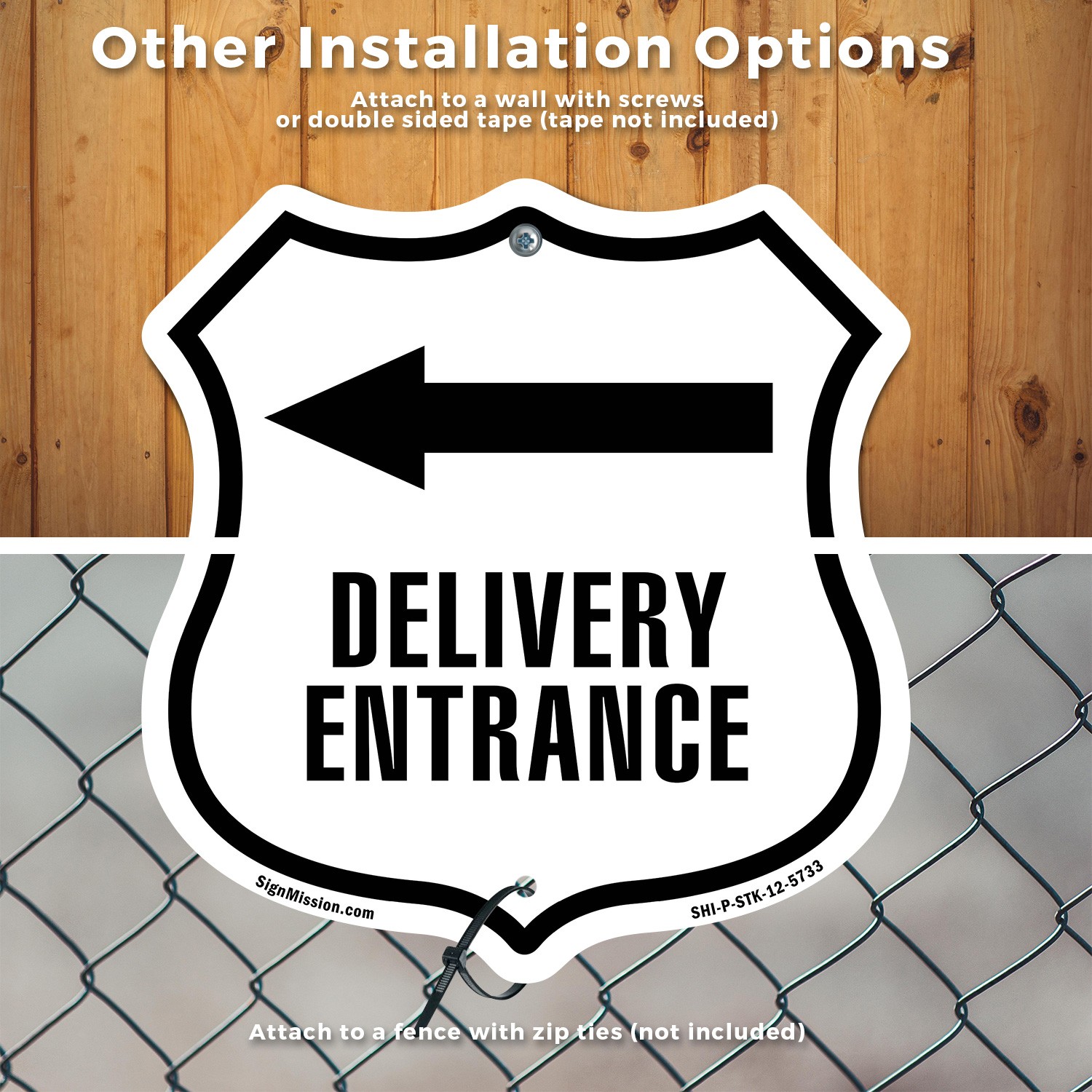 Delivery Entrance Left Shield Shaped Sign With Stake Crafted in the USA