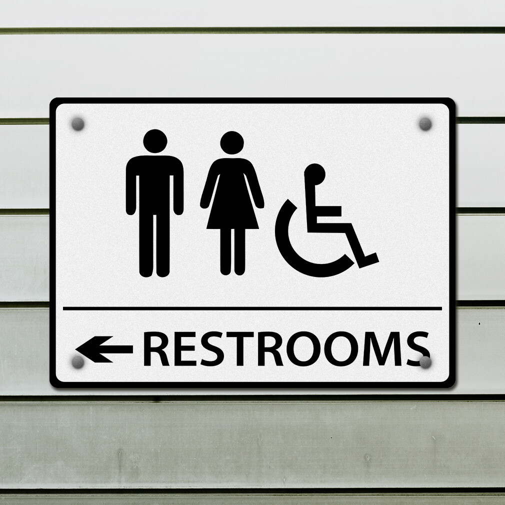 Horizontal Metal Sign Restrooms Left Directional Brushed Aluminum Right