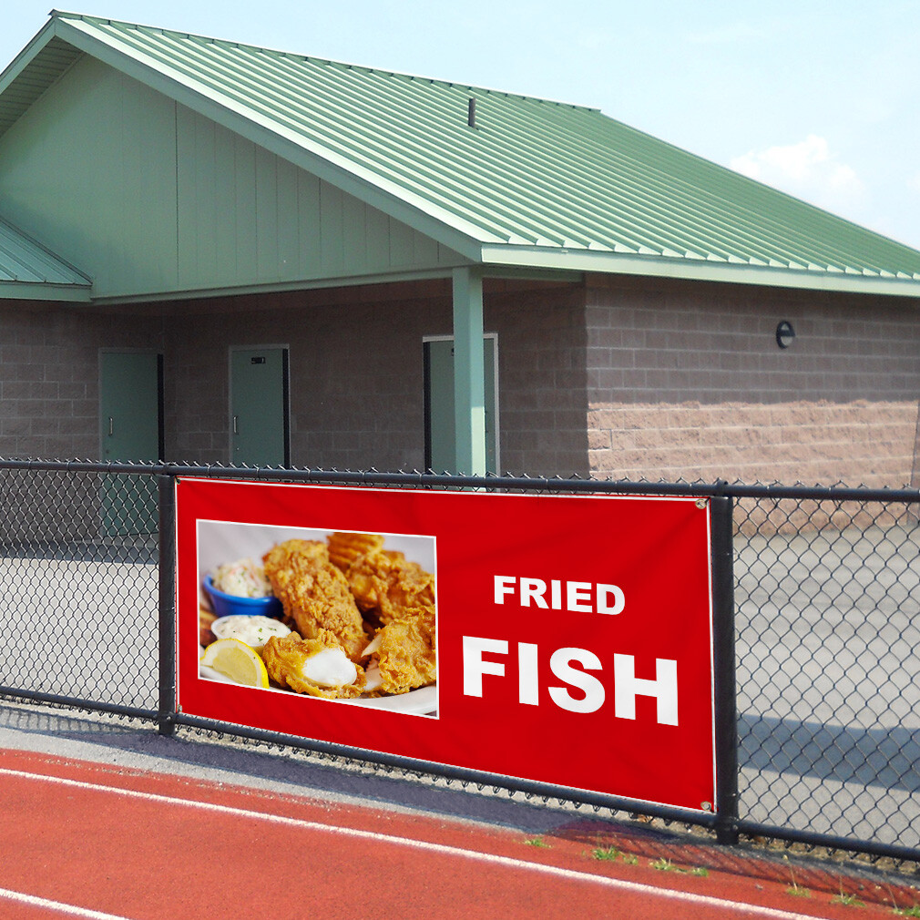 Vinyl Banner Multiple Sizes Fried Fish Food and Drink Restaurant and Food