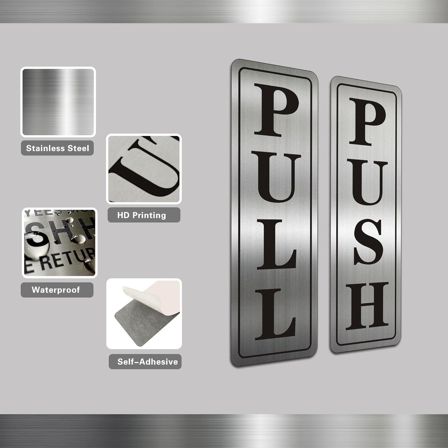 Metal Stainless Steel push pull signs for door,With Self Classic