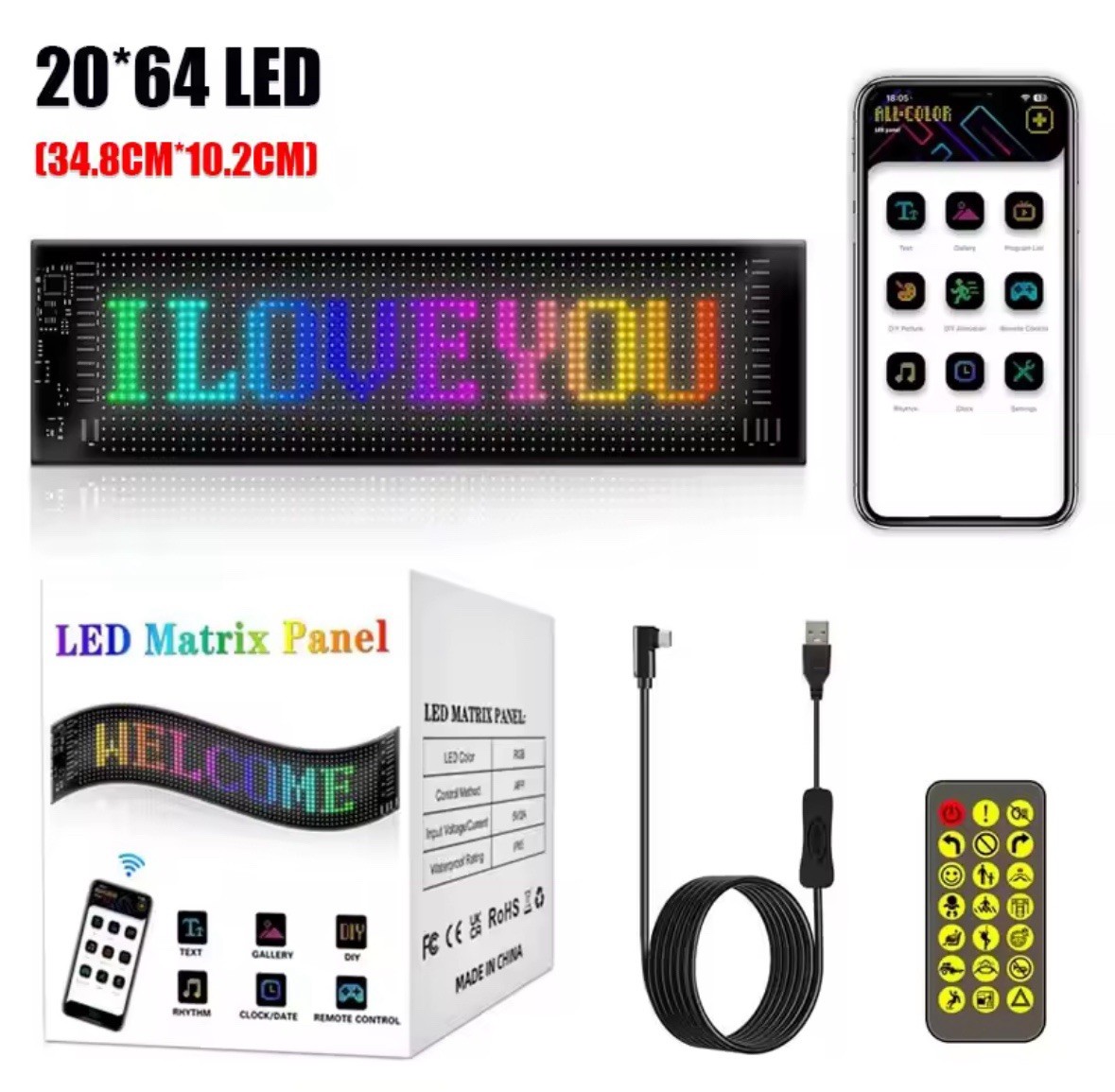 LED Matrix Pixel Display Screen Scrolling Message Sign App Control RGB