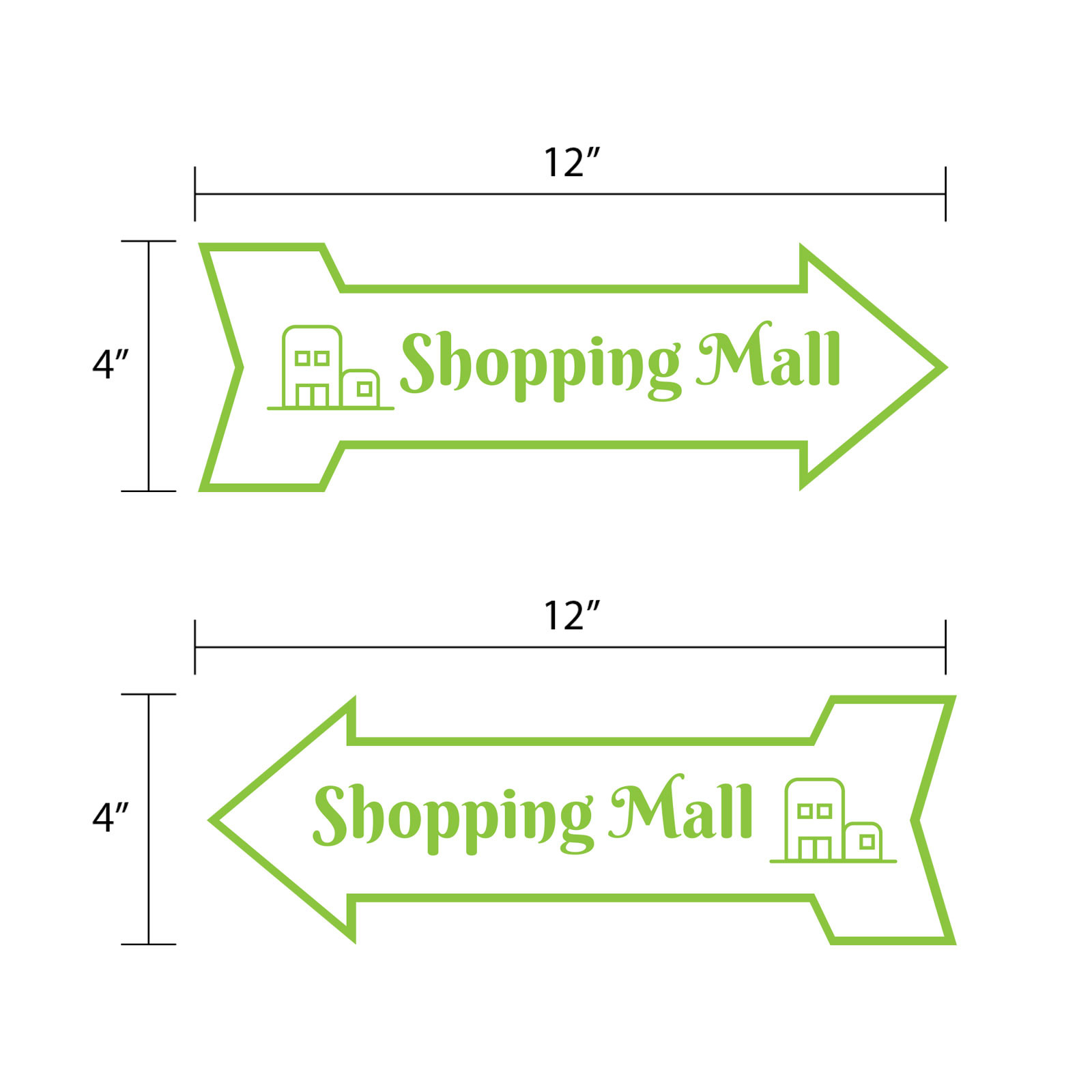 Arrow Shape Shopping Mall 12×4&Prime; Wall or Door Sign | Public Shop Signage