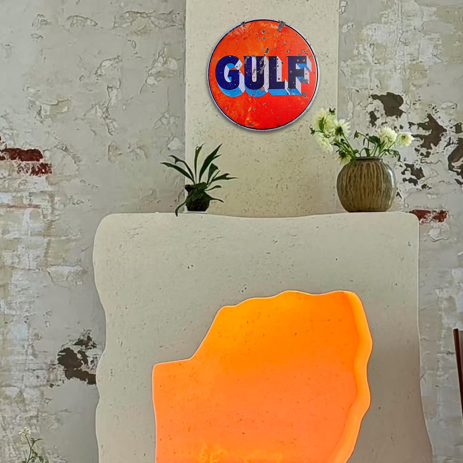 Retro Gulf Metal Tin Sign Round 12&Prime; Vintage Garage Wall Decor Cave Gas Station