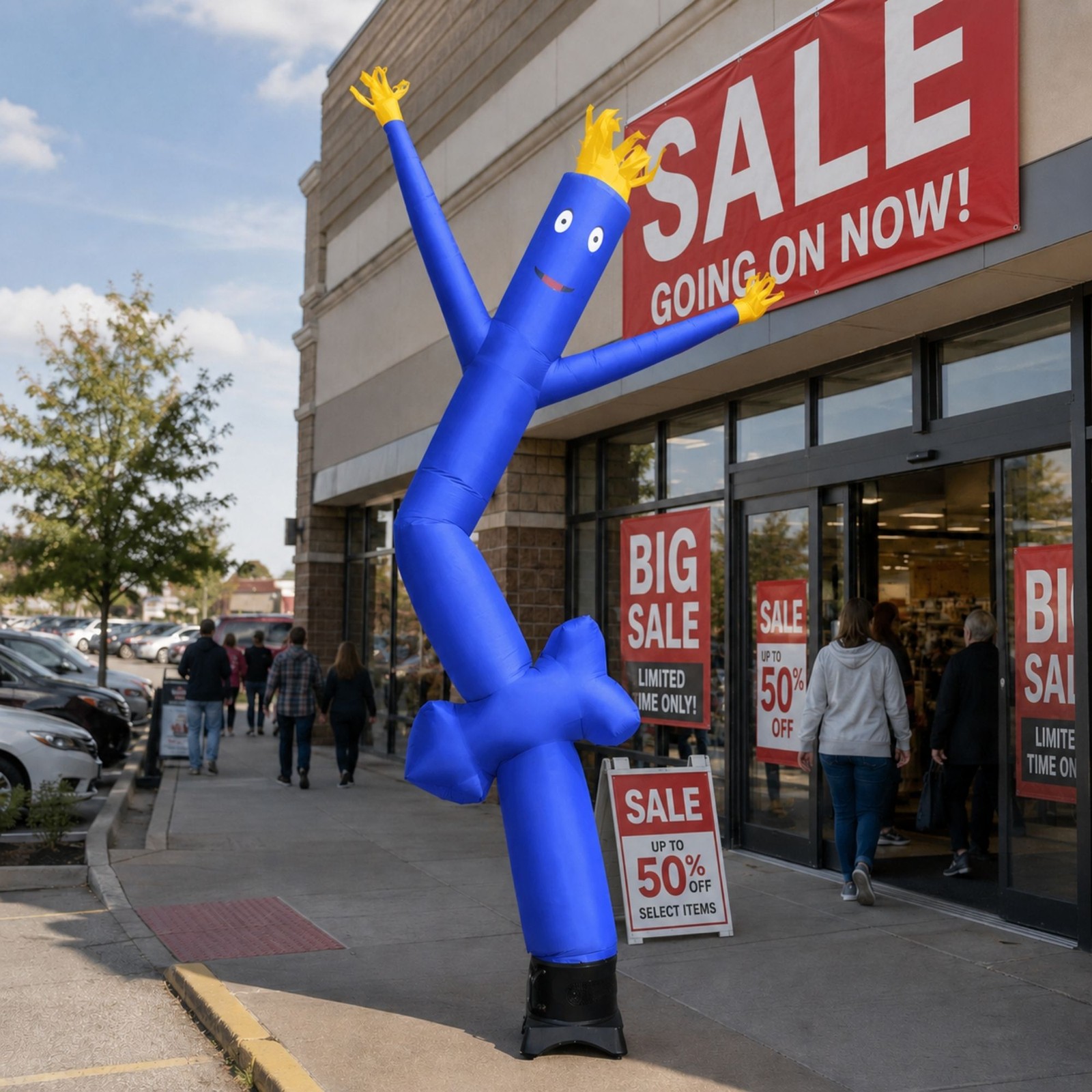 Advertising Inflatable Tube Man 12ft Blue Arrow Blow Up Wavy Flailing w Blower
