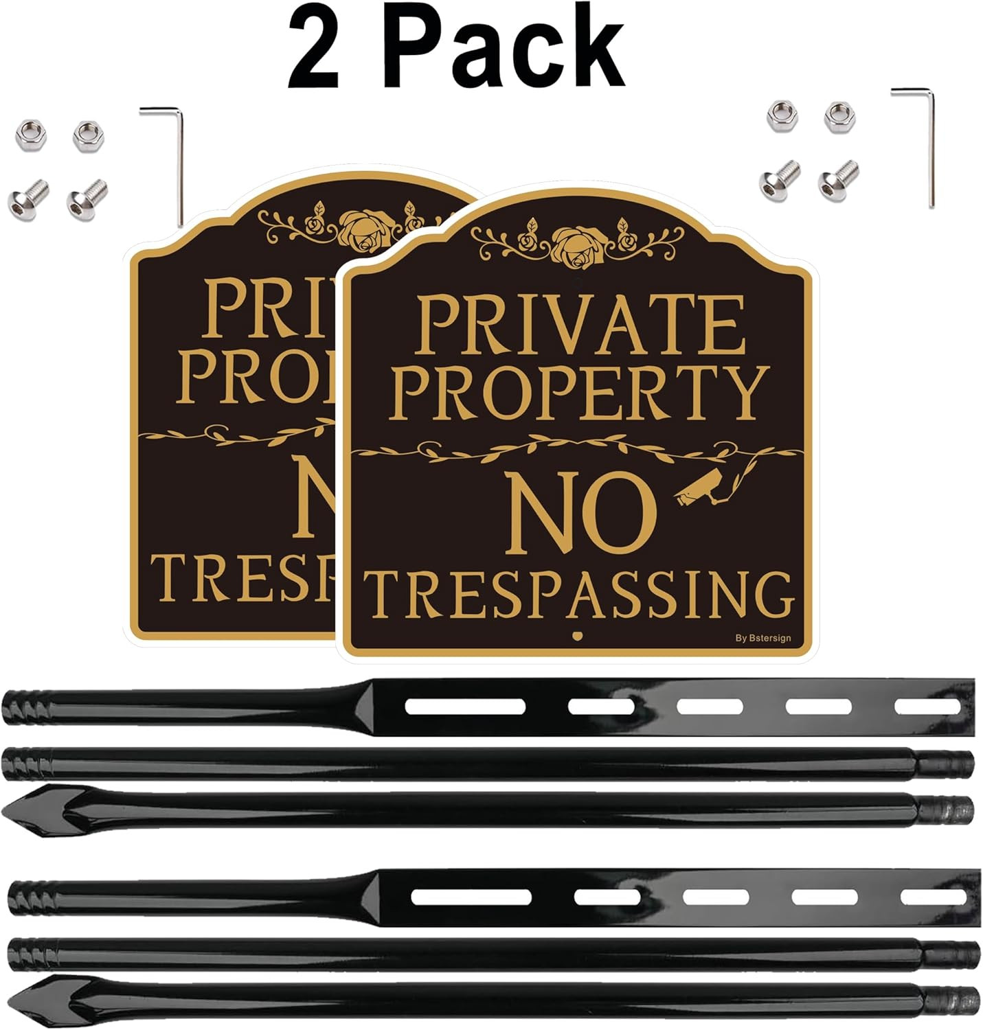 2Pack No Trespassing Signs with Metal Stakes – Durable Weather-Resistant Aluminu