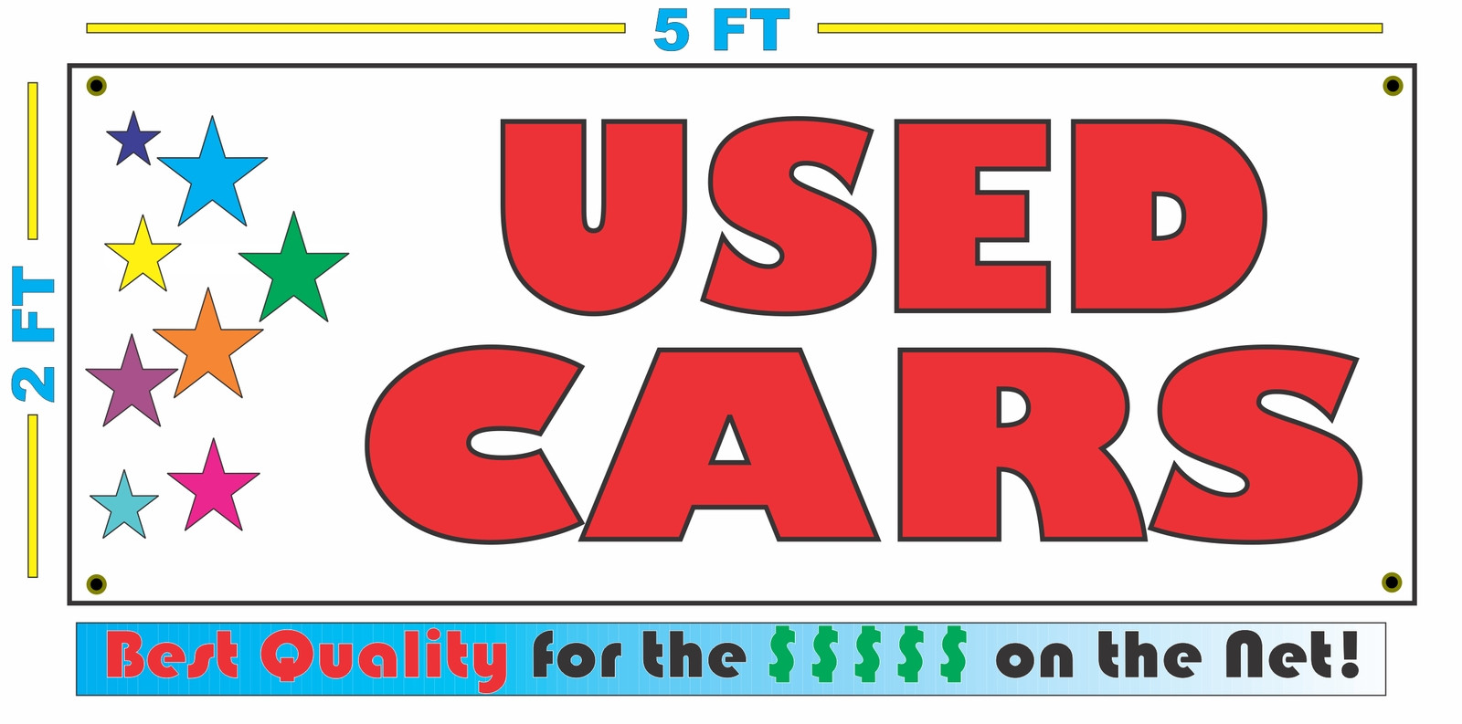 USED CARS w Multi Colored Stars Banner Sign NEW