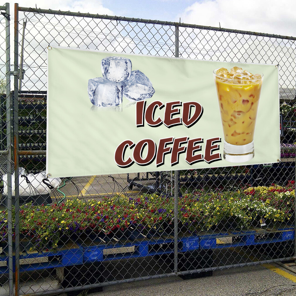 Vinyl Banner Multiple Sizes Iced Coffee Restaurant Cafe Bar D Restaurant & Food