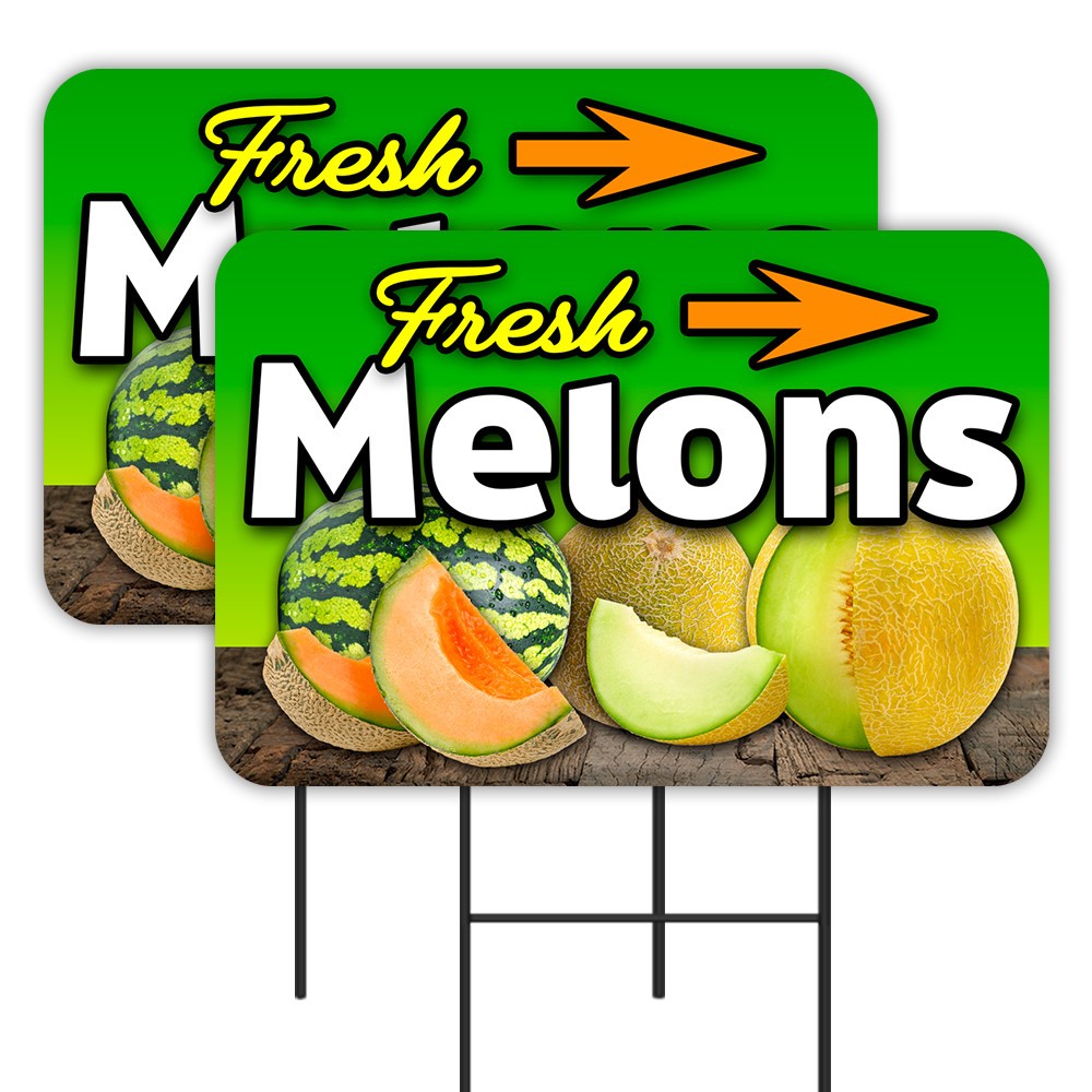 Fresh Melons 2 Pack Double-Sided Yard Signs 16&Prime; x 24&Prime; with Metal Stakes (Made in