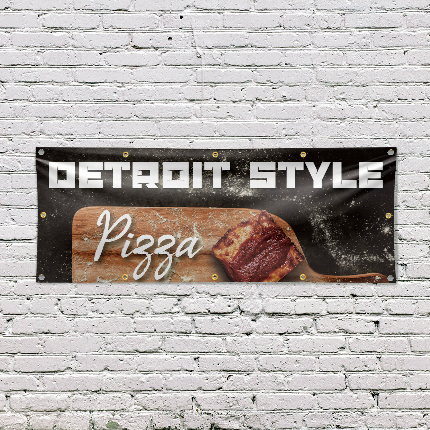 Detroit Style Pizza Vinyl Banner Sign with Metal Grommets Heavy-Duty