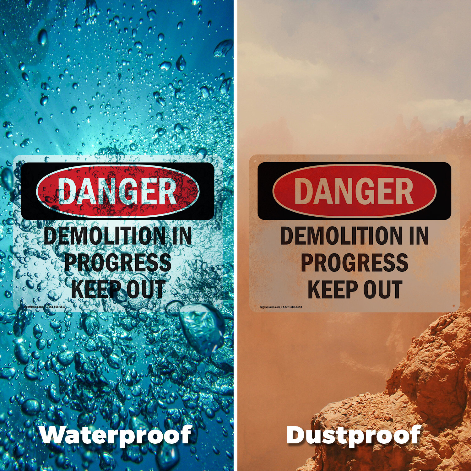 (2 Pack) Demolition In Progress Keep Out OSHA Danger Sign Decal Metal Plastic