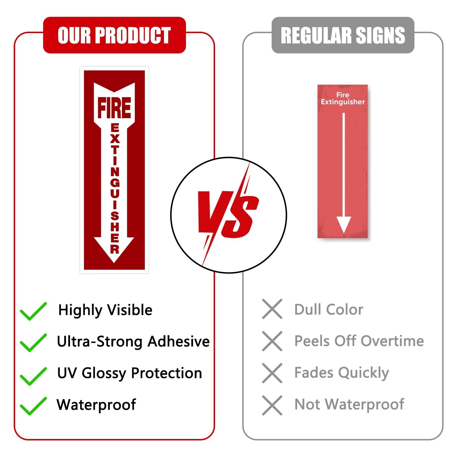 Fire Extinguisher Signs,Safety Sign Sticker glow in the dark 12 Small, red