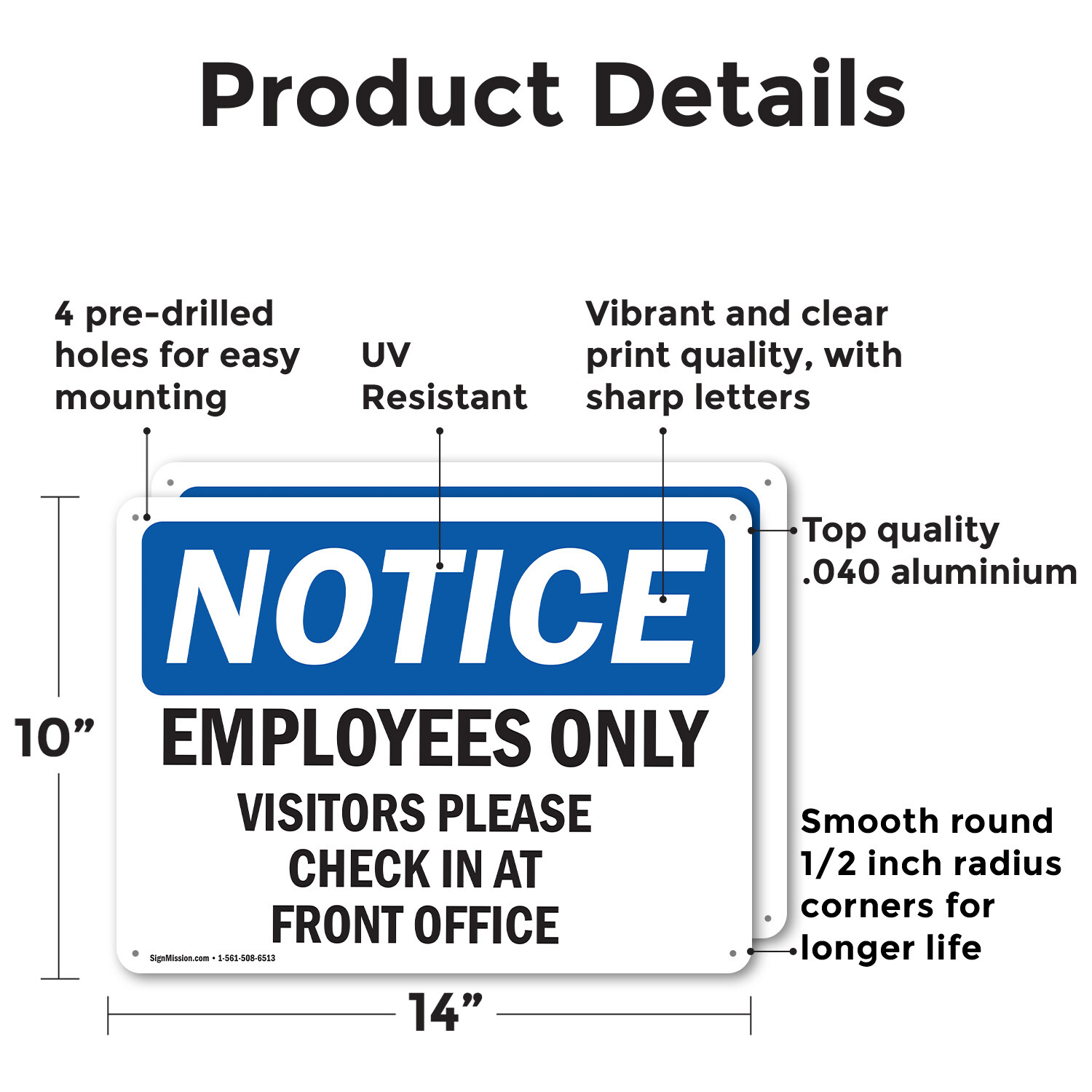 (2 Pack) Employees Only Visitors Please Check In OSHA Notice Sign Decal Metal