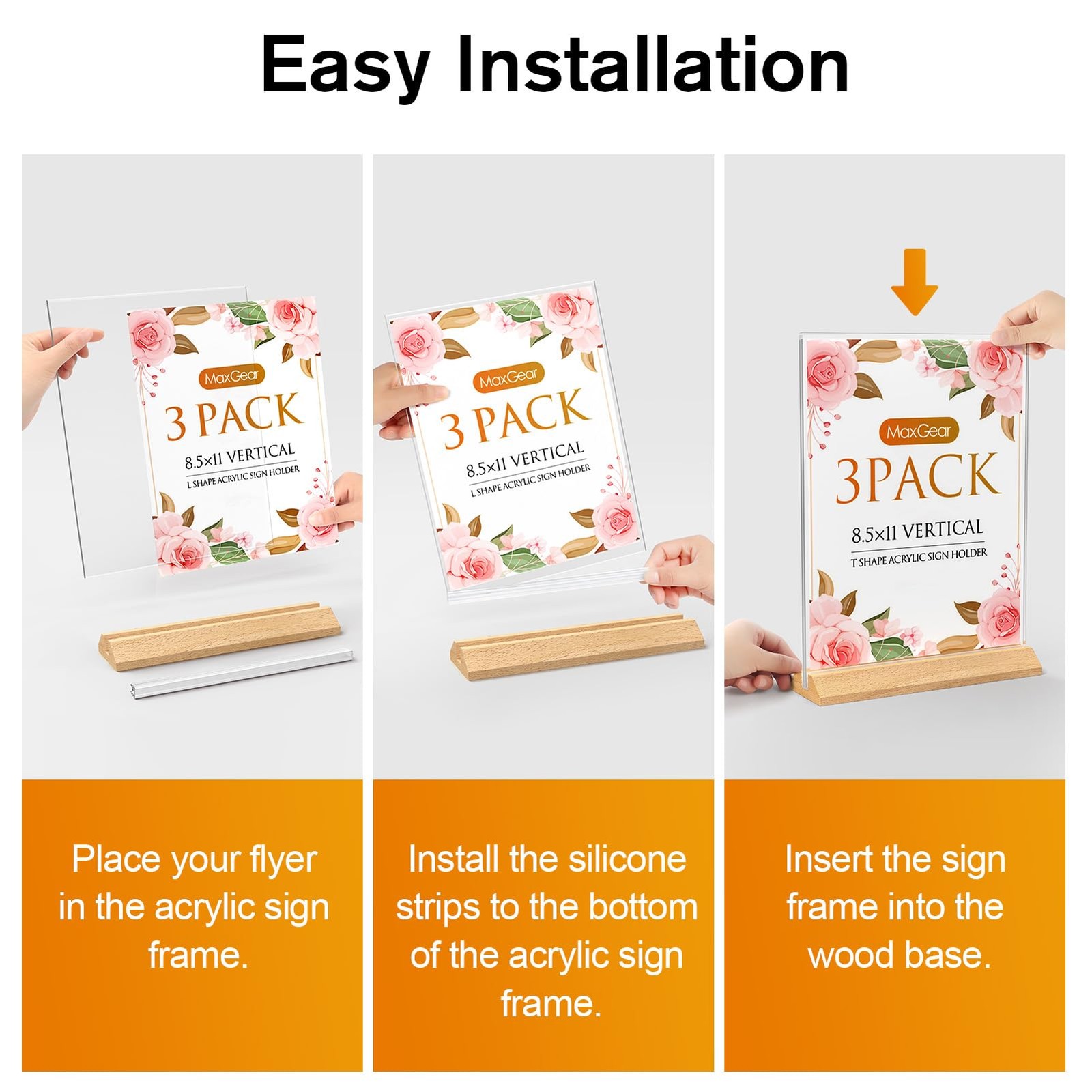 MaxGear Acrylic Sign Holder 8.5×11, Clear Table Display Stand With Wood