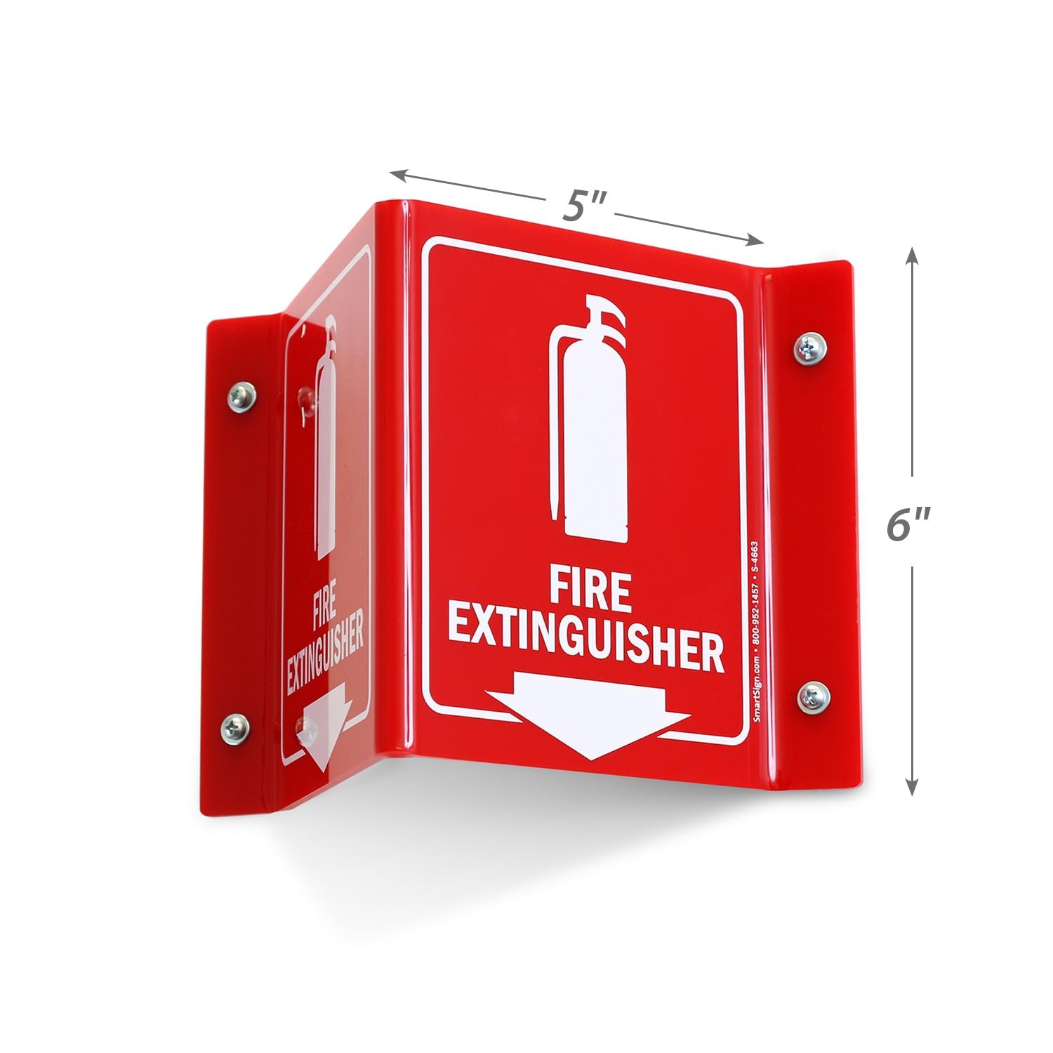 Fire Extinguisher Projecting Sign Arrow 6 Inch White Red Polished Acrylic
