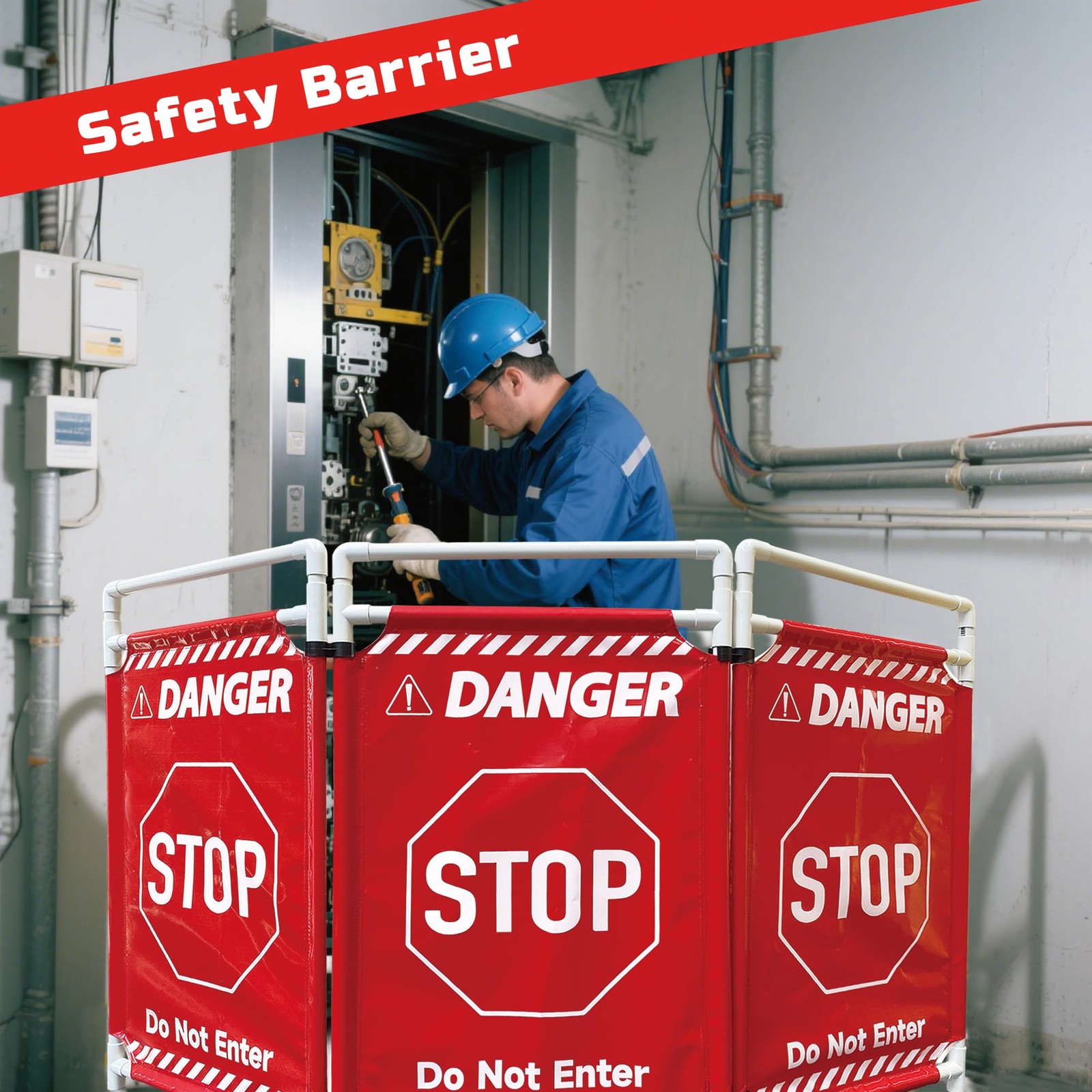 Safety Caution Barricade 3Panels Foldable Signs With PVC Tarp Removable Safet…