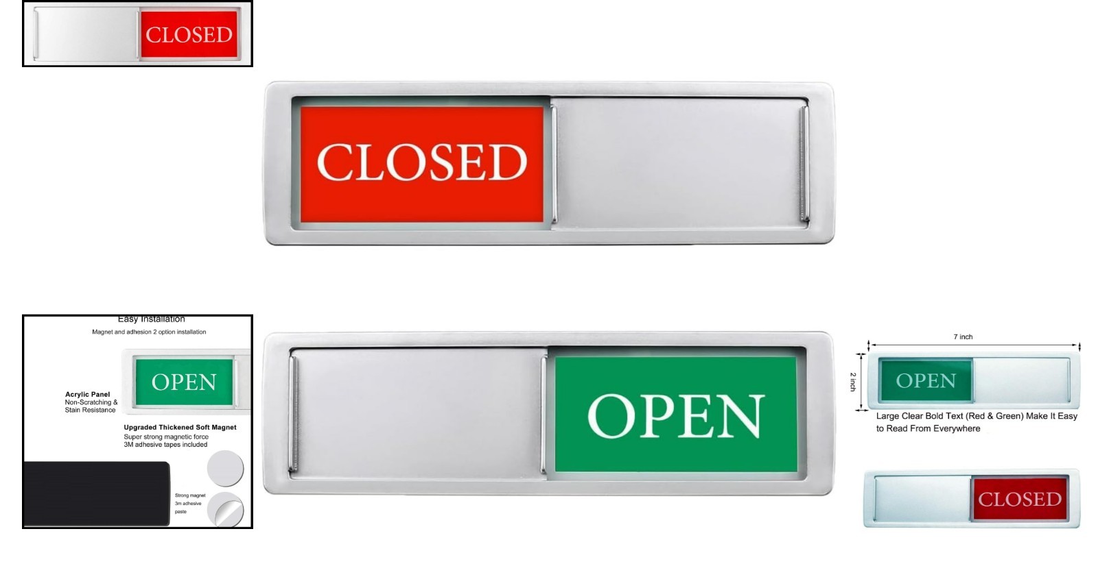 Eye-Catching Sliding Acrylic Sign for Business Doors: 2×7 Inches, Magnetic Mount