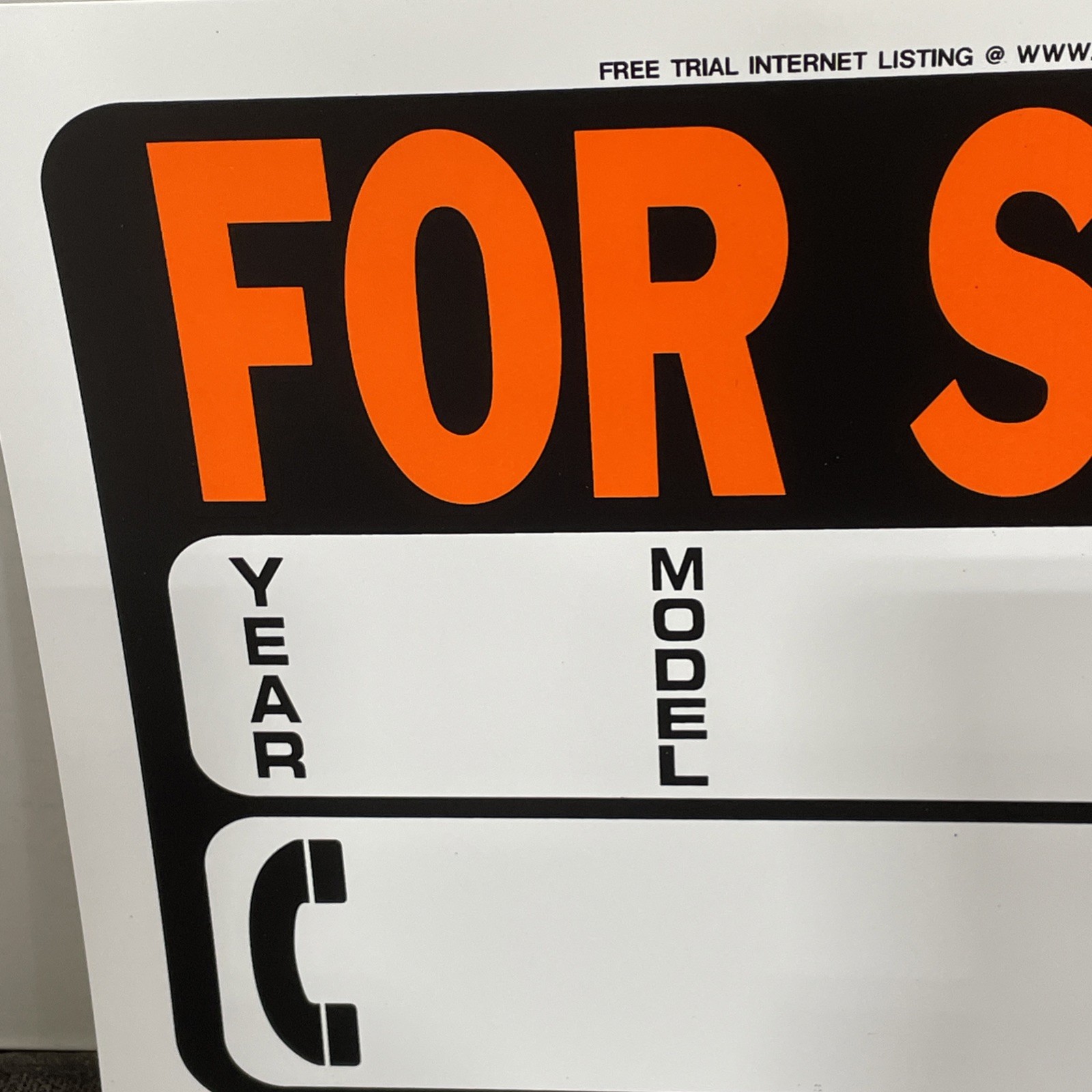 Sign « For Sale » For Cars Year/Model Orange & Black 9 x 12