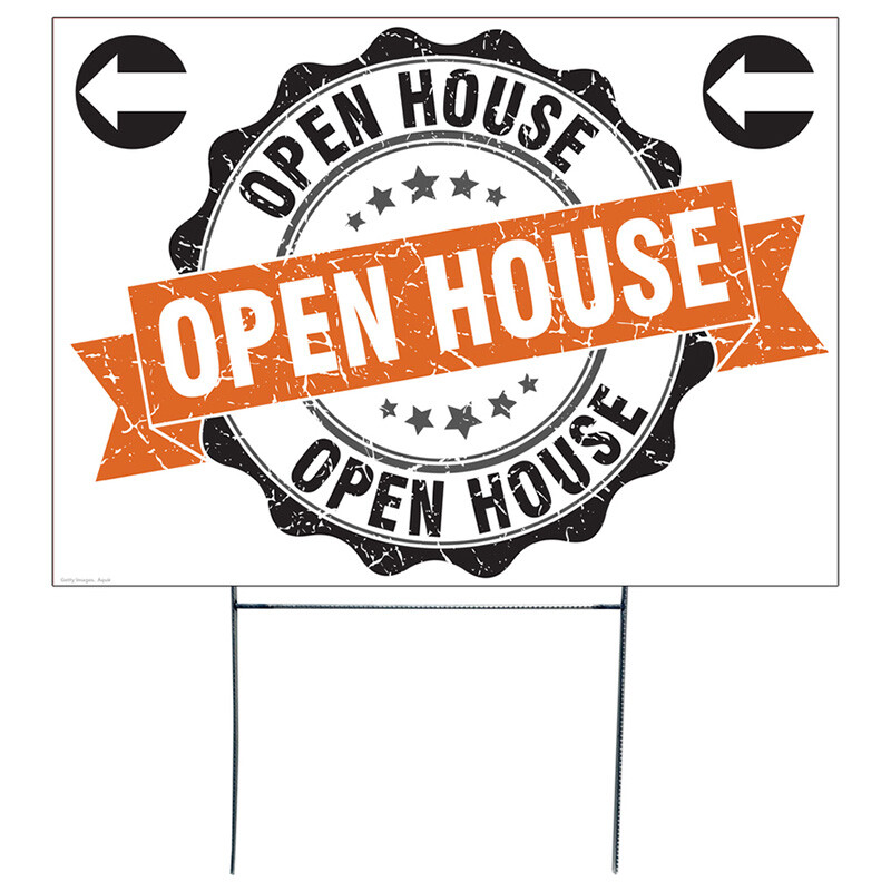 OPEN HOUSE ( LEFT ) Plastic Outdoor YARD SIGN Staked Standup Standee Real Estate
