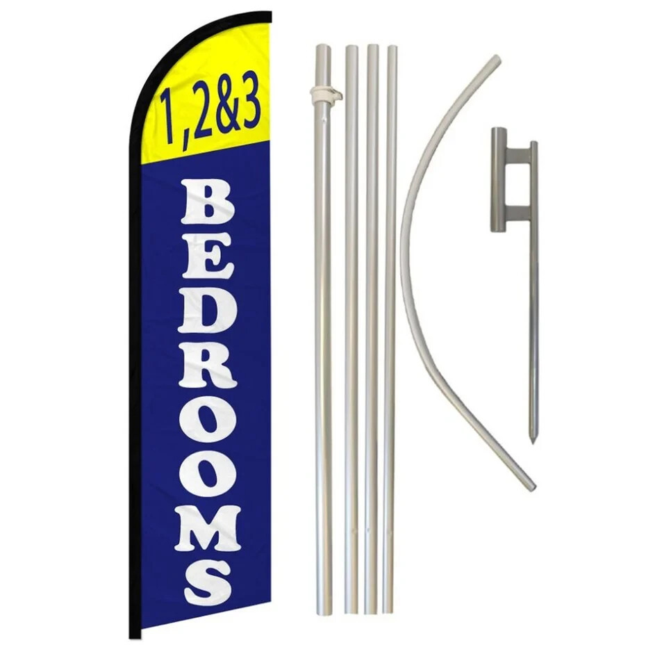 1, 2 & 3 Bedrooms Windless Advertising Banner Flag & Pole Kit