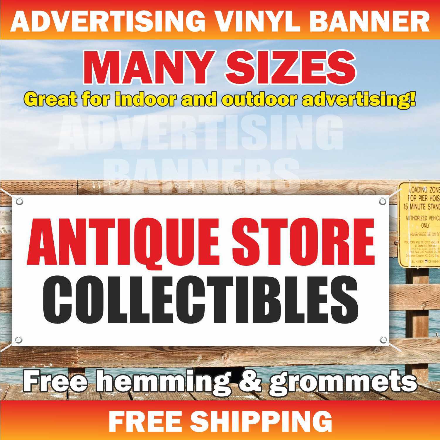 ANTIQUE STORE COLLECTIBLES Advertising Banner Vinyl Mesh Sign Flag vintage shop