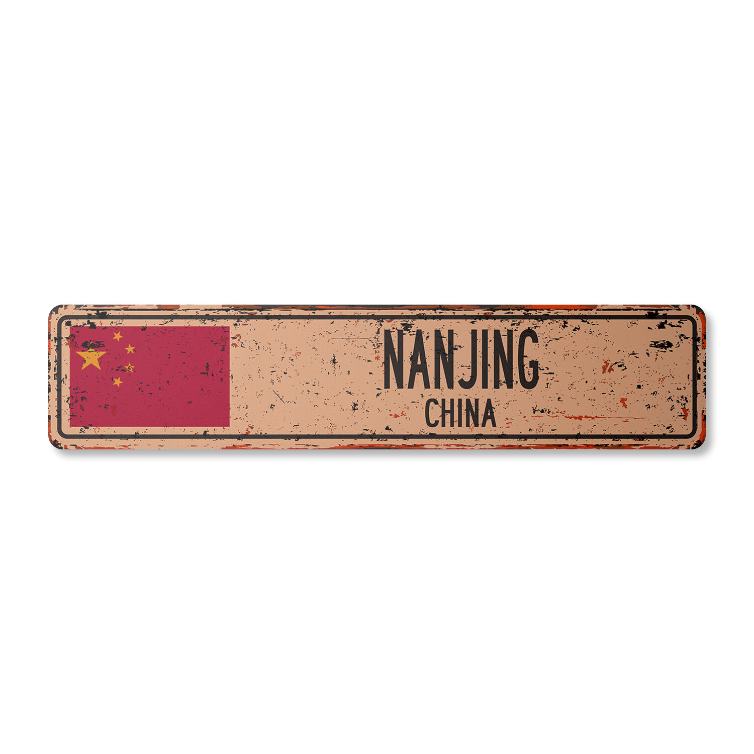NANJING CHINA Vintage Street Sign Asian Chinese flag city country road rustic