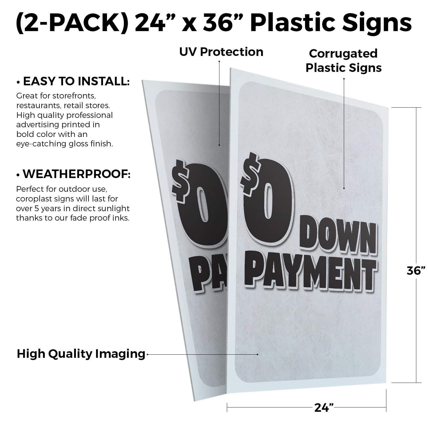 Signmission 0 Down Payment 2-Pack 24 X 36 Plastic Insert 4Mm Corrugated Plastic