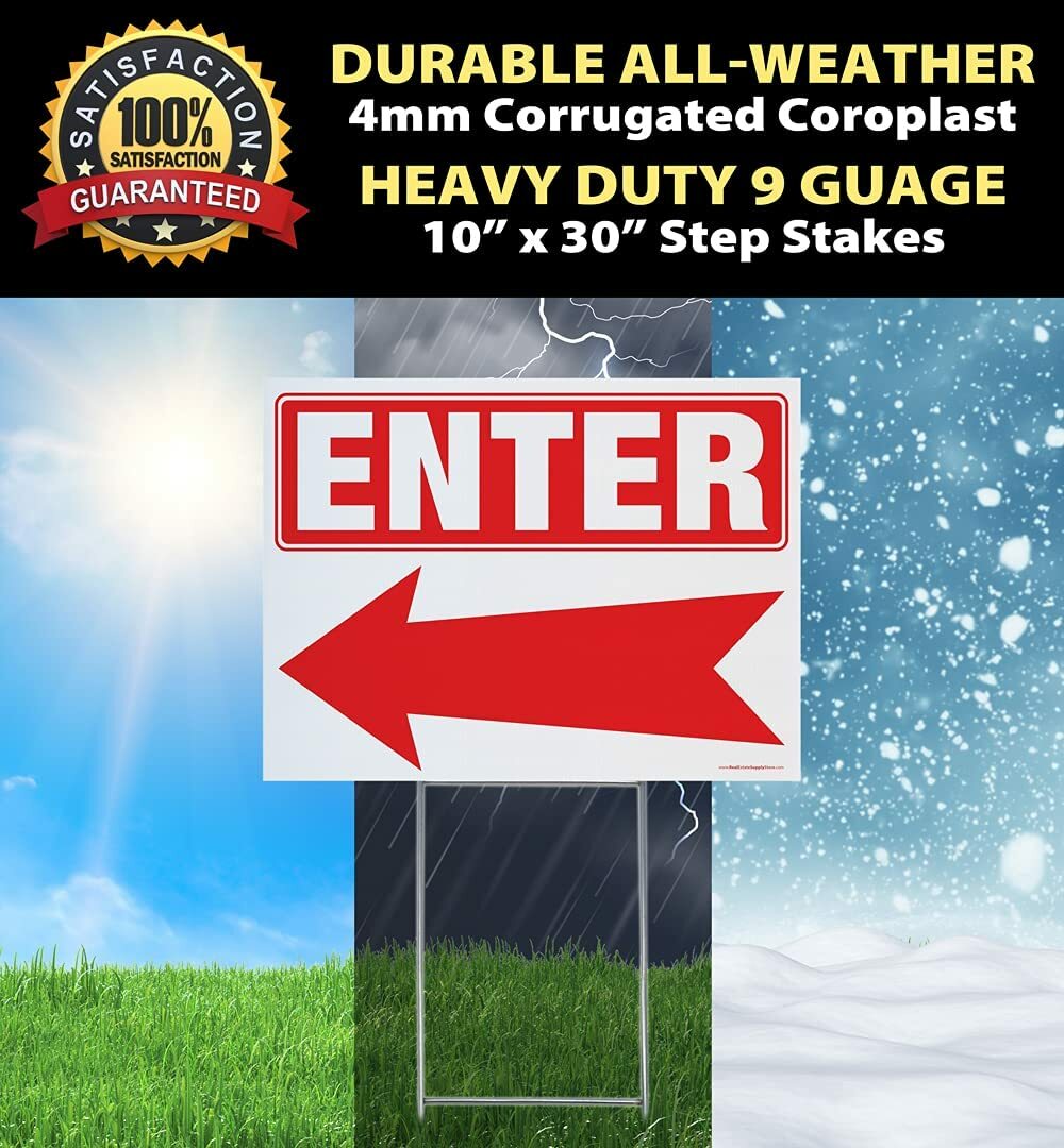 Large Double Sided Enter Arrow Yard Sign Complete Kit w/Stake(s)(1,2,3 or 5pk)