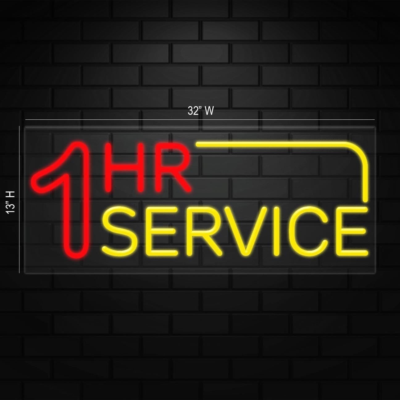 1 Hr Service Sign for Business Displays | LED Flex Neon | 32&Prime;W x 13&Prime;H x 1&Prime;D