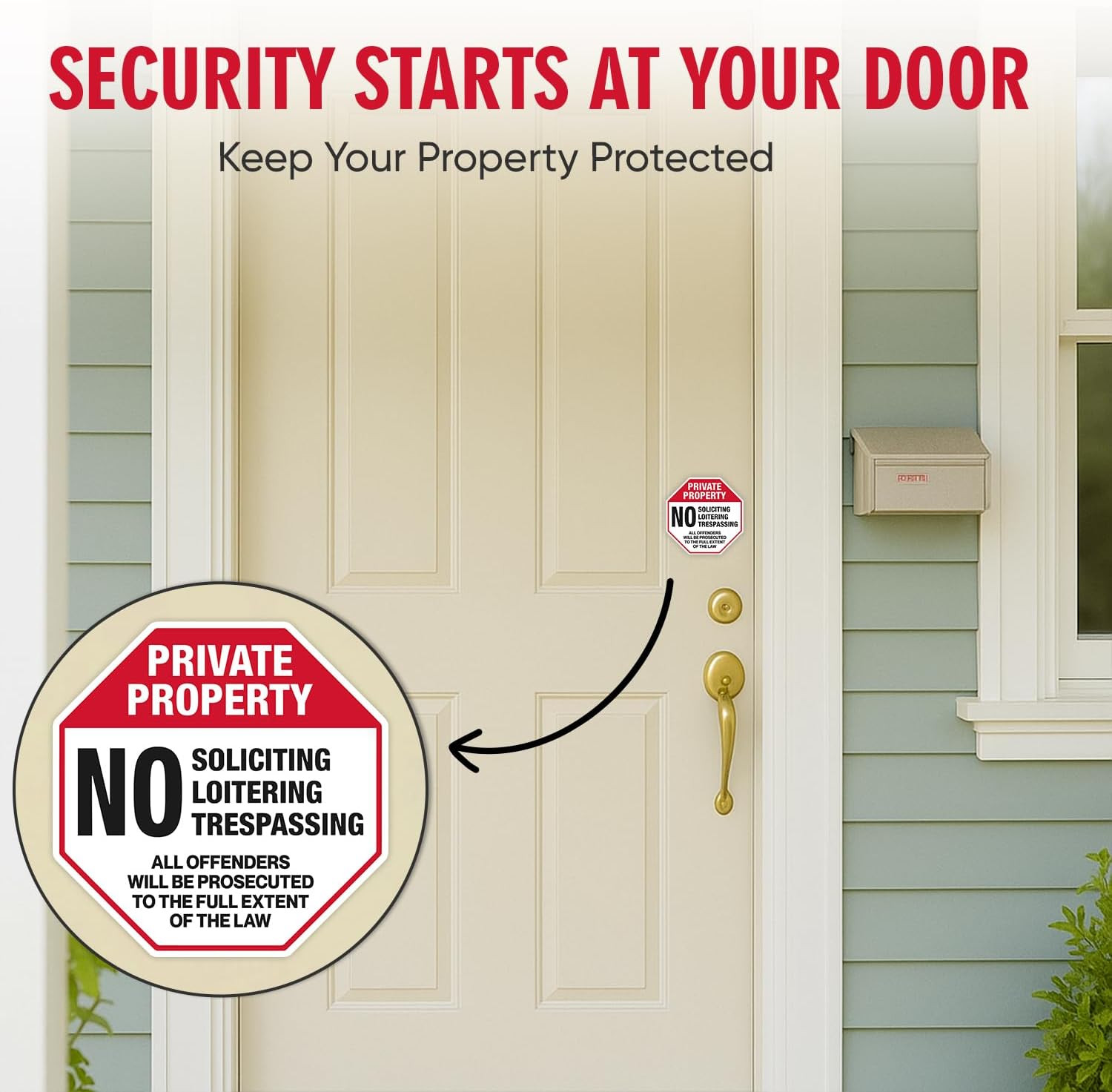 | (4 Pcs) Private Property No Trespassing Stickers – Two Sizes 4&Prime;x4&Prime; & Two 2.75&Prime;