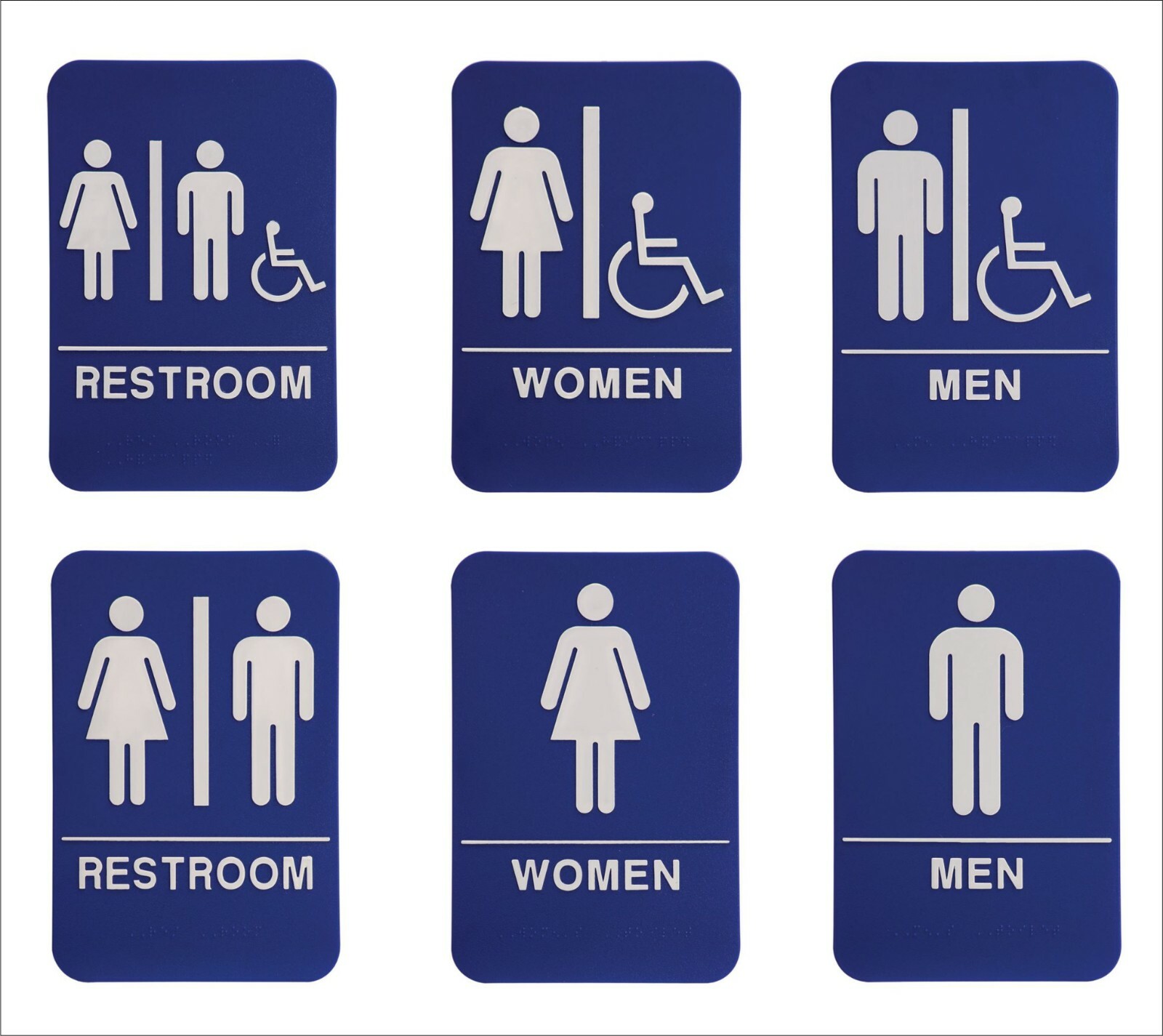 ADA Compliant, Restroom Signs, Blue, with Braille text 6&Prime;x9&Prime;