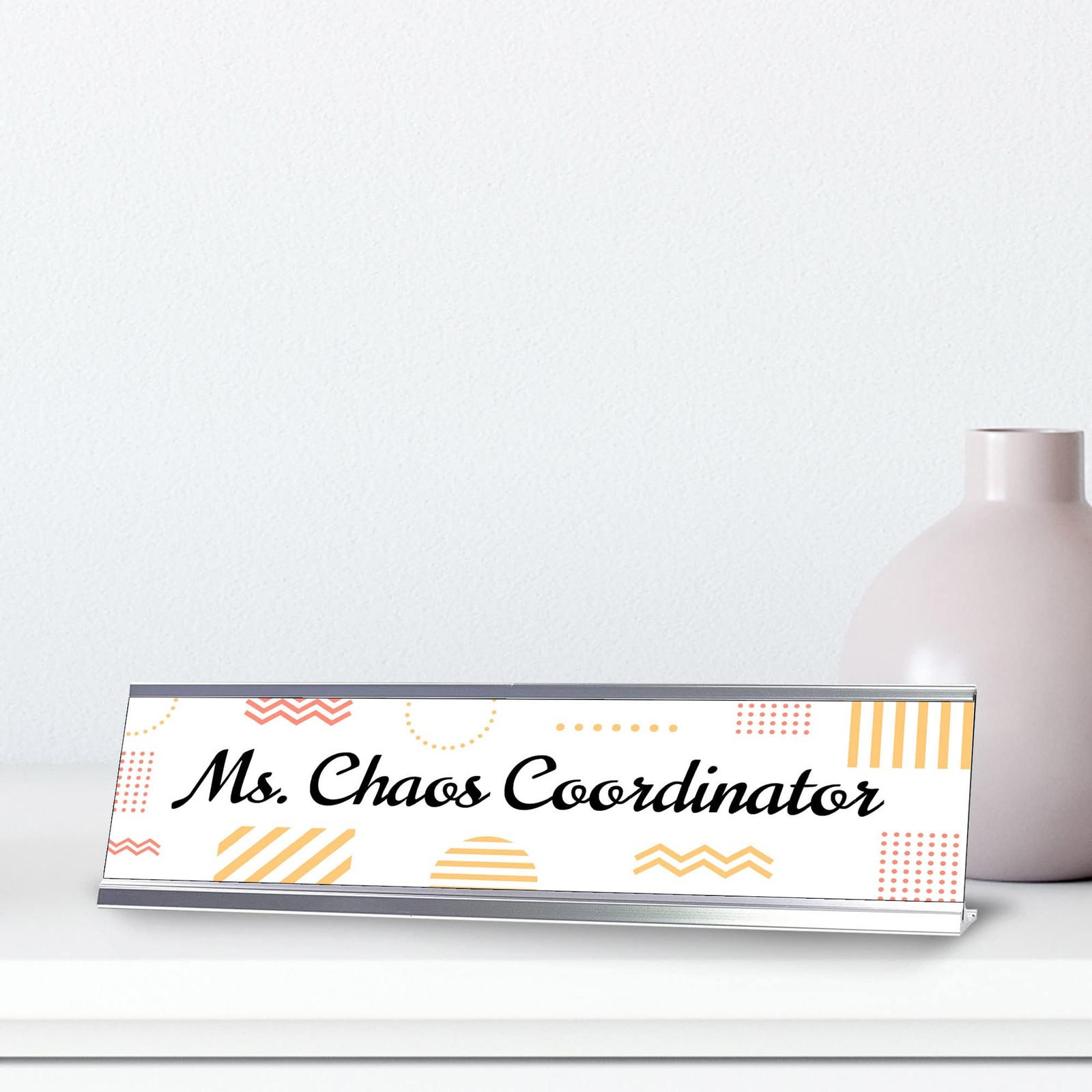 Ms Chaos Coordinator, Geometric Patterns Novelty Office Gift Desk Sign (2 x 8&Prime;)
