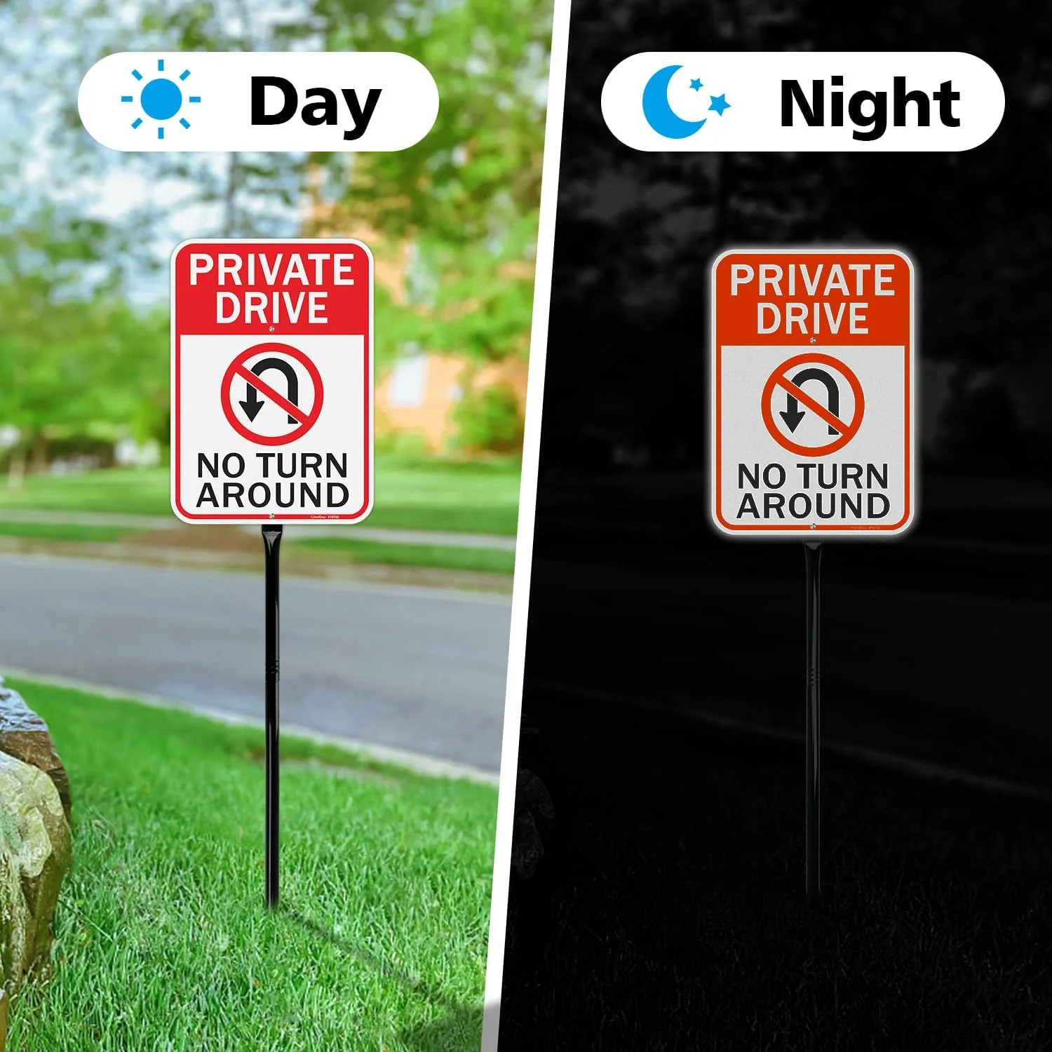 GicnKeuz Private Driveway No Turn Around Signs with 36&Prime; Heavy Duty Metal Stakes,