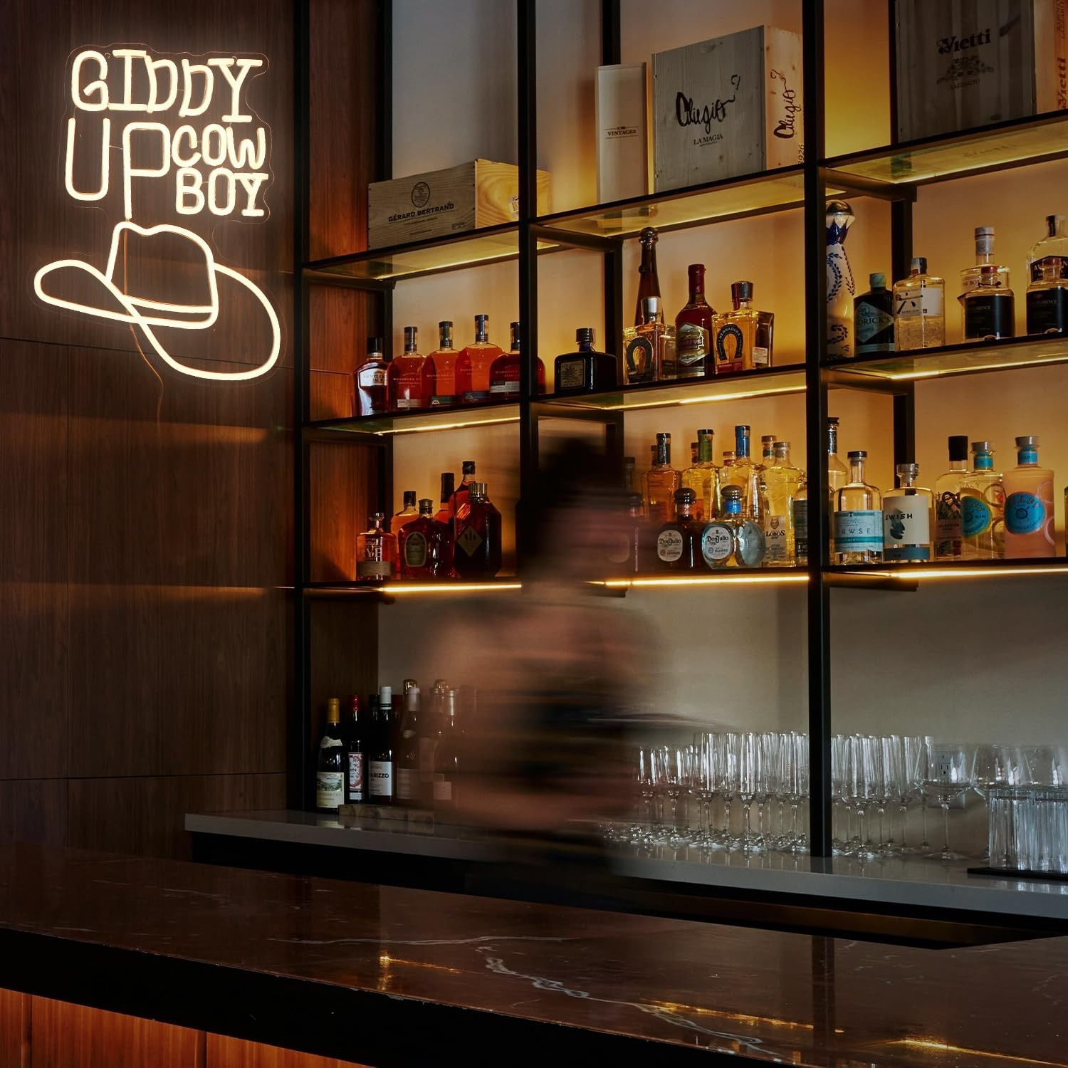 Giddy Up Neon Sign Dimmable Cowboy Neon Light For Wall Decor – Warm White LED…