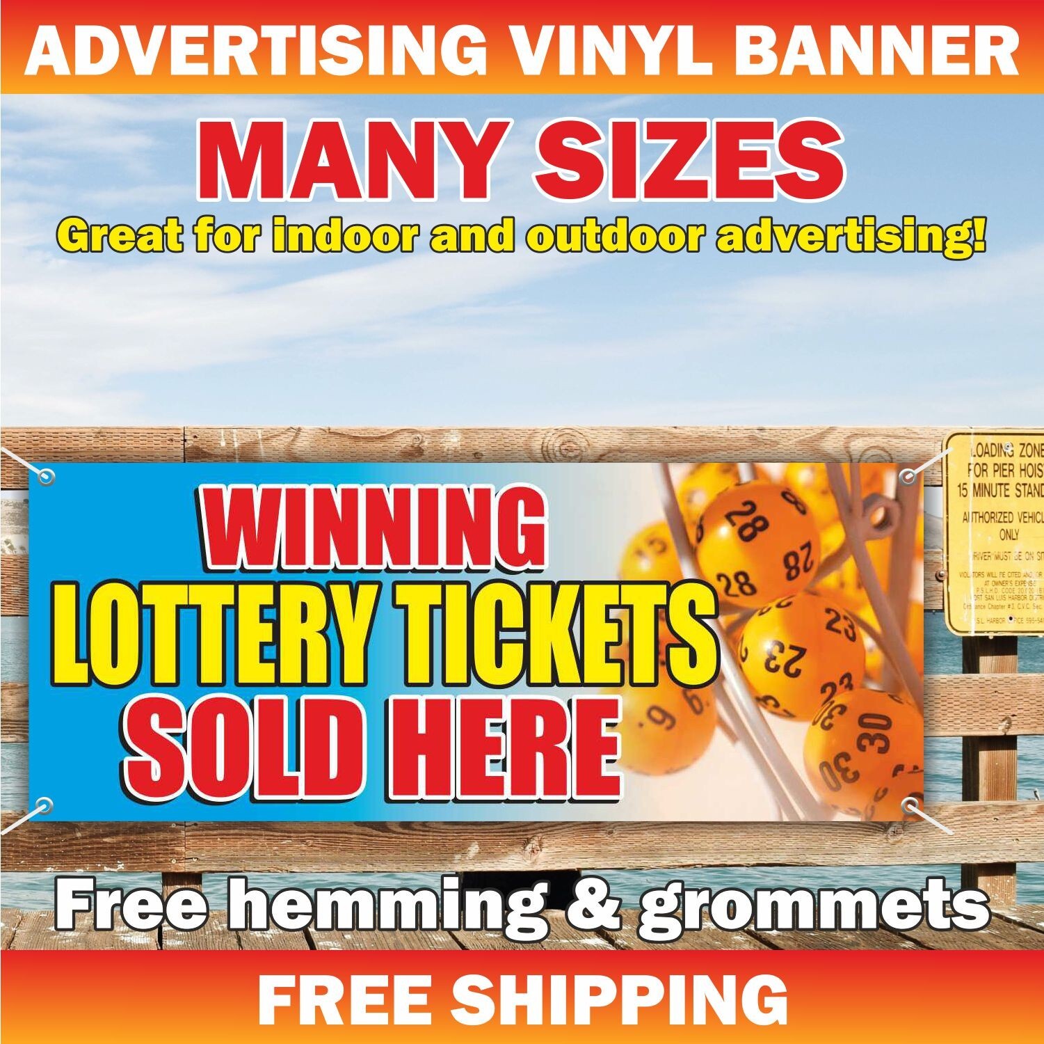 WINNING LOTTERY TICKETS SOLD HERE Advertising Banner Vinyl Sign Bingo Tonight