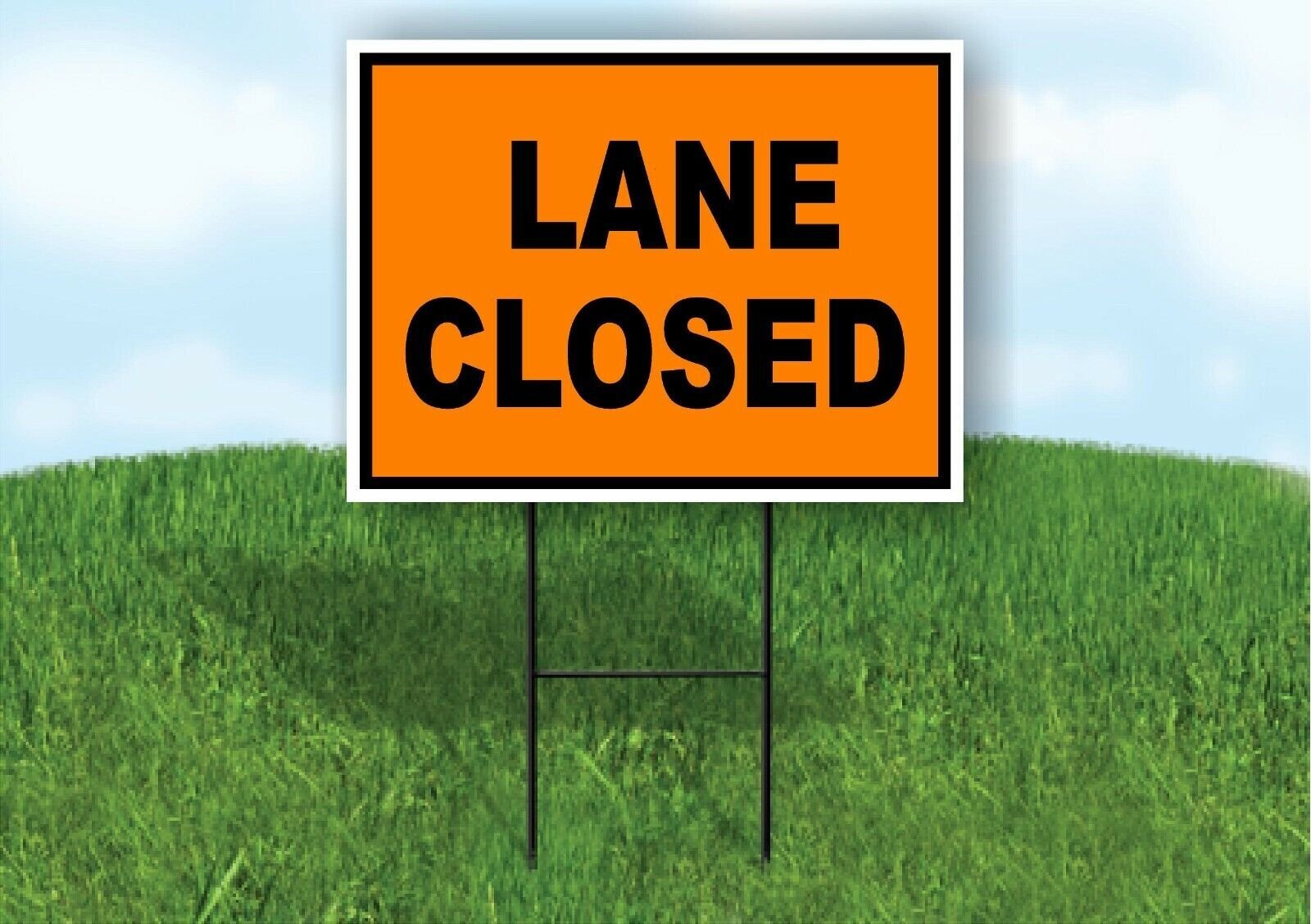 Lane Closed Construction ORANGE BLACK Yard Sign Road with Stand LAWN SIGN