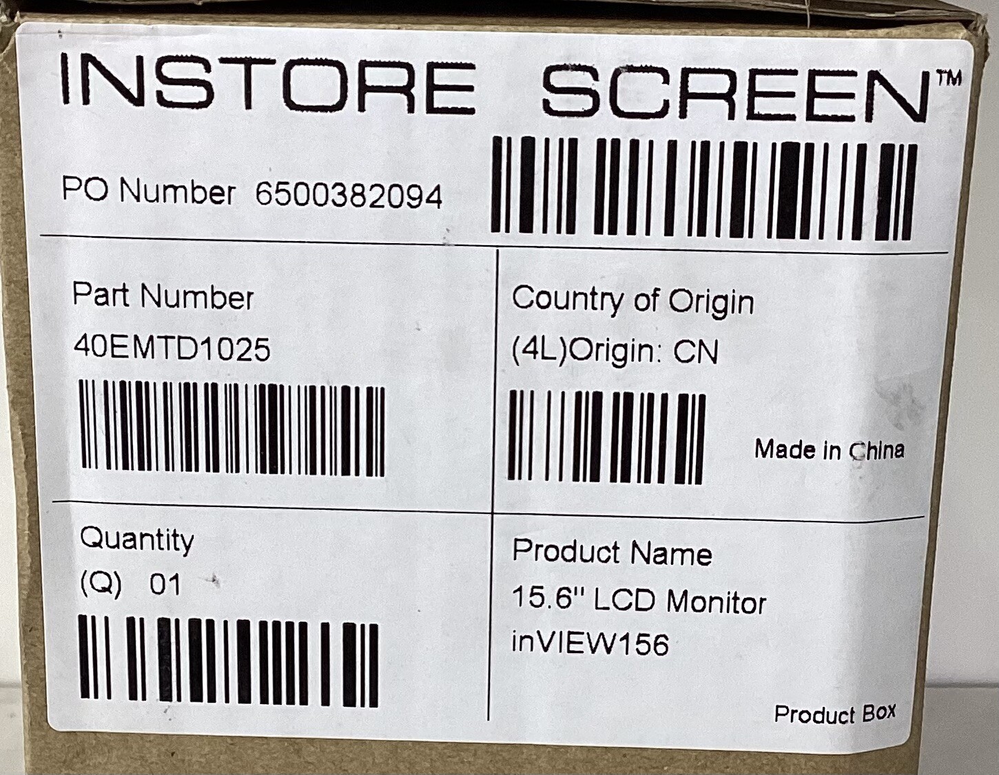LENOVO INSTORE 40EMTD1025 15.6 INCH LCD TOUCH PANEL MONITOR INV156MDX-GL-A1.0-B